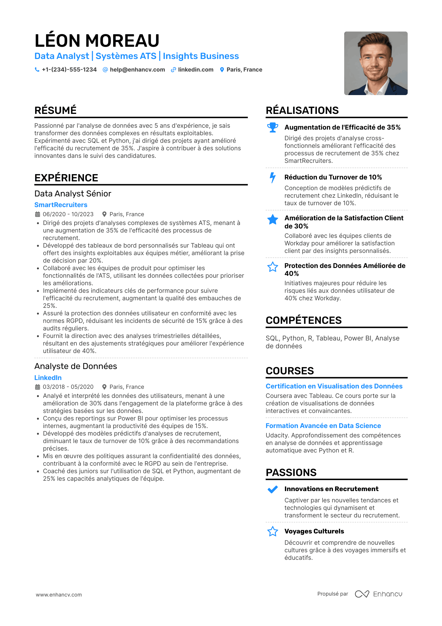 CV de data analyst pour ATS Resume Example