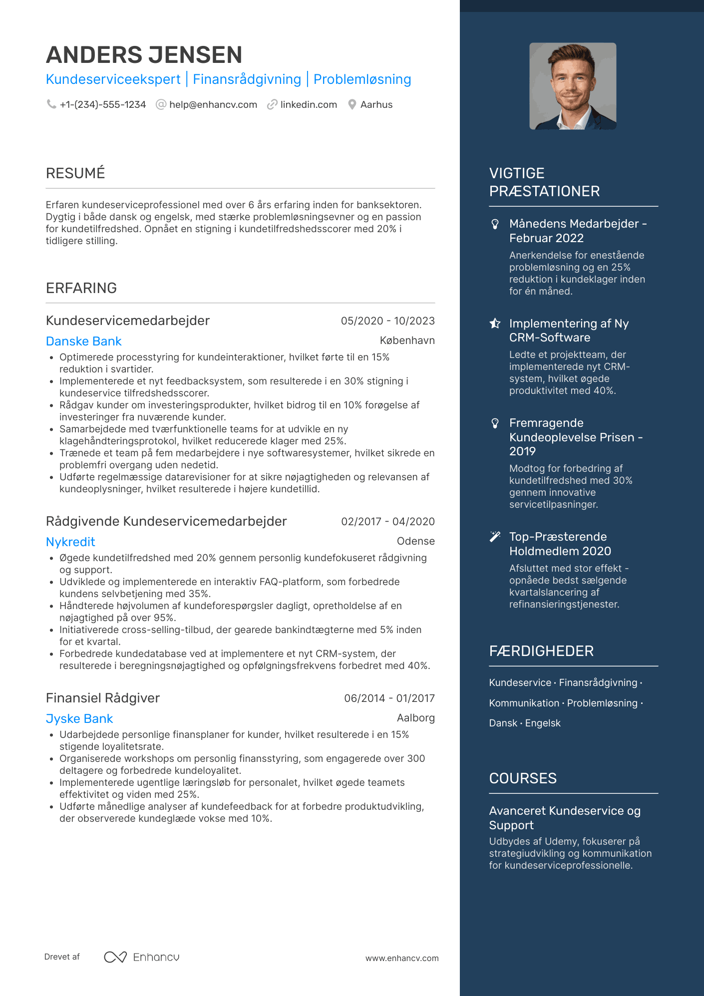 CV til Kundeservicemedarbejder i banksektoren Resume Example
