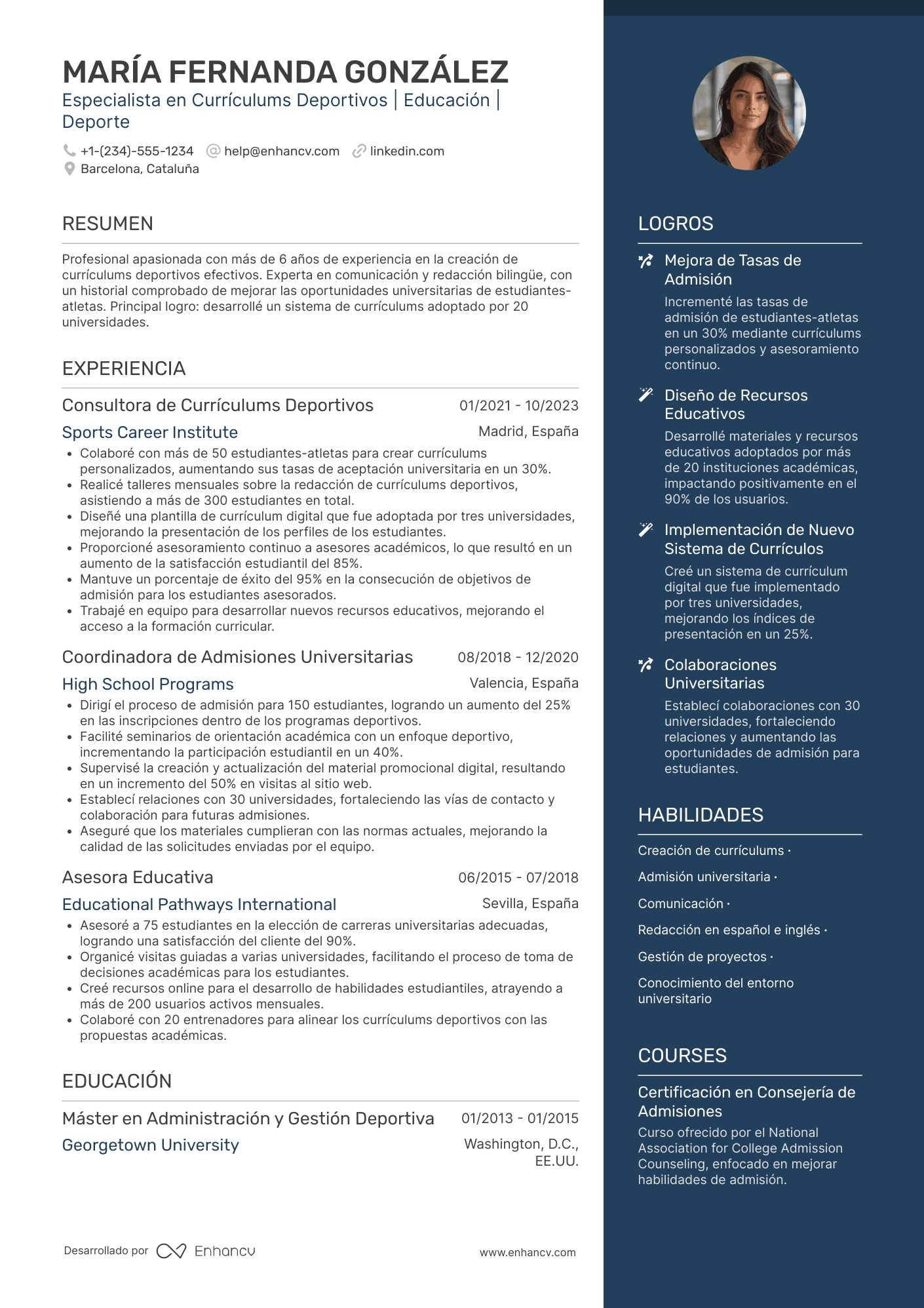 Ejemplo de currículum deportivo para universidad Resume Example