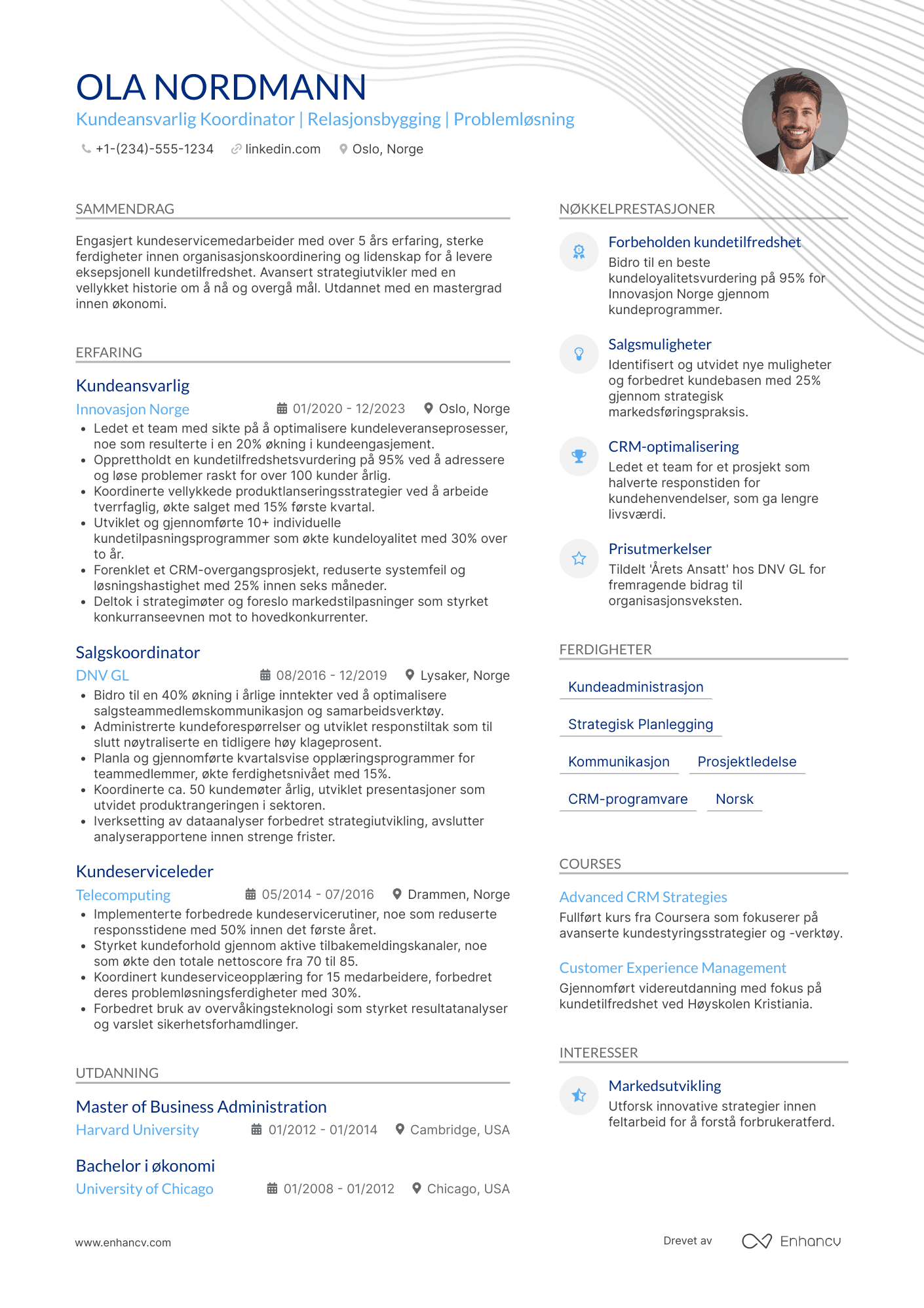 CV for Kundeansvarlig Koordinator Resume Example