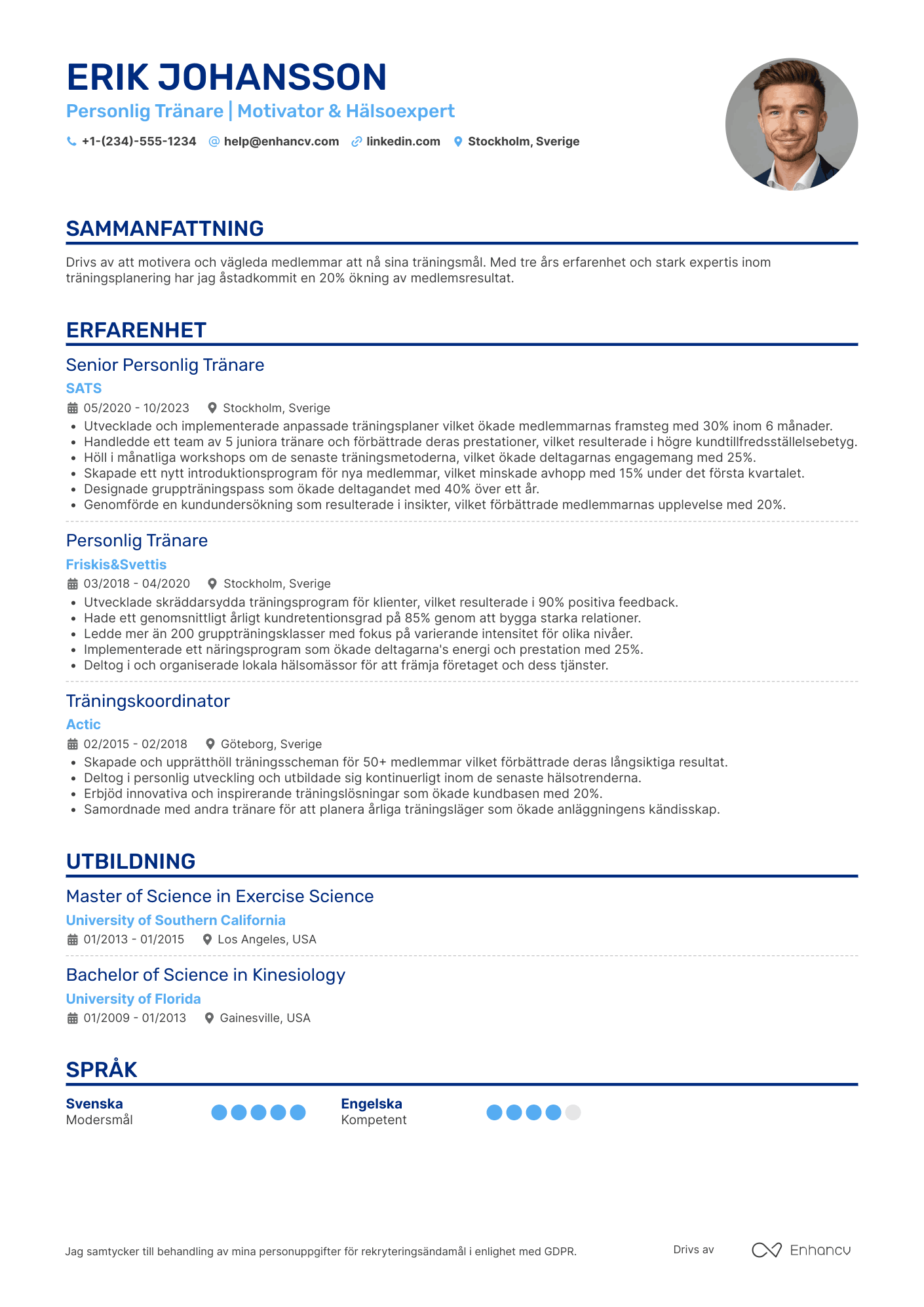 CV för Nyutbildad Personlig Tränare Resume Example