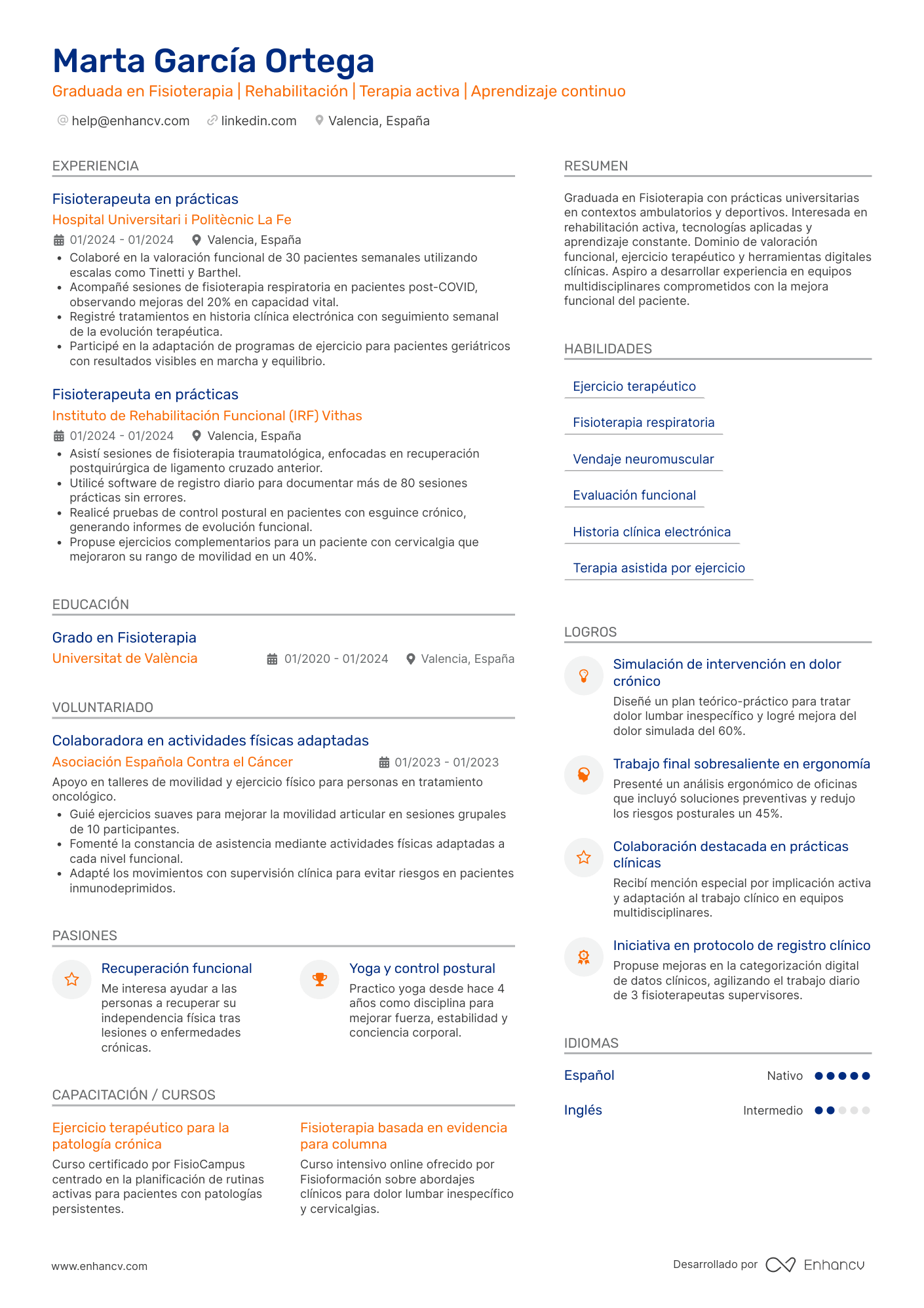 Fisioterapeuta sin experiencia Resume Example
