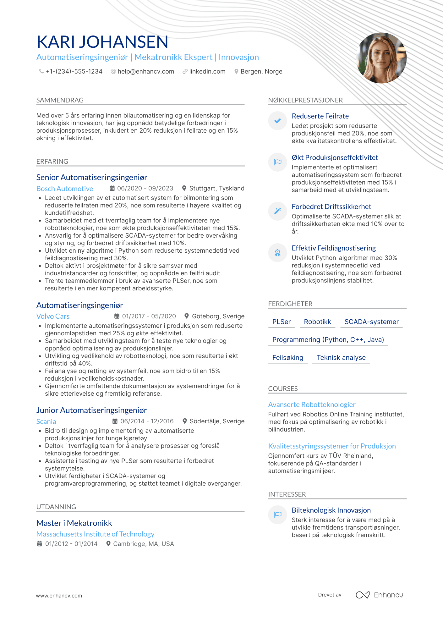 CV for Automatiseringsingeniør Automotive Resume Example
