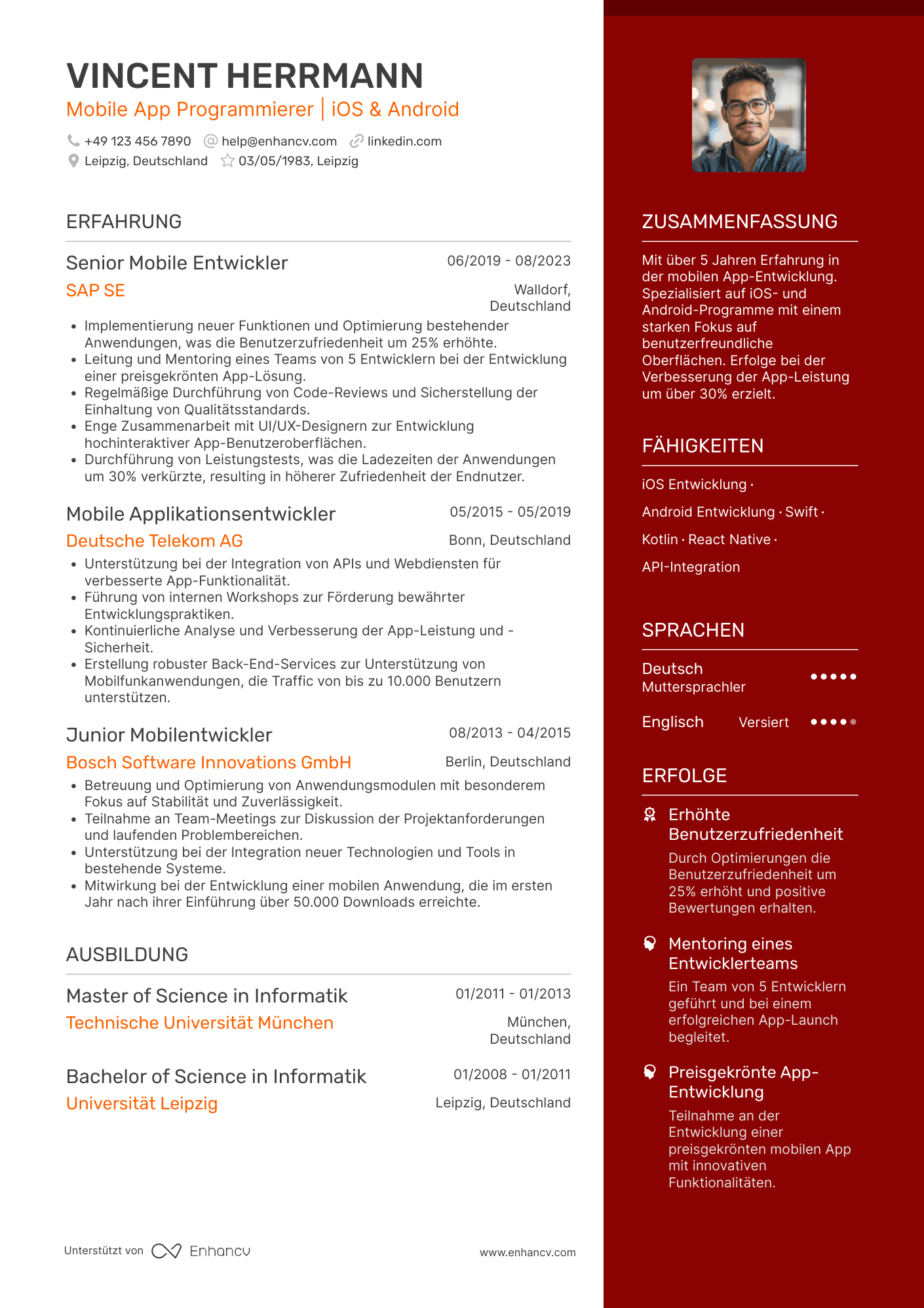 Lebenslauf als Programmierer für mobile Anwendungen Resume Example