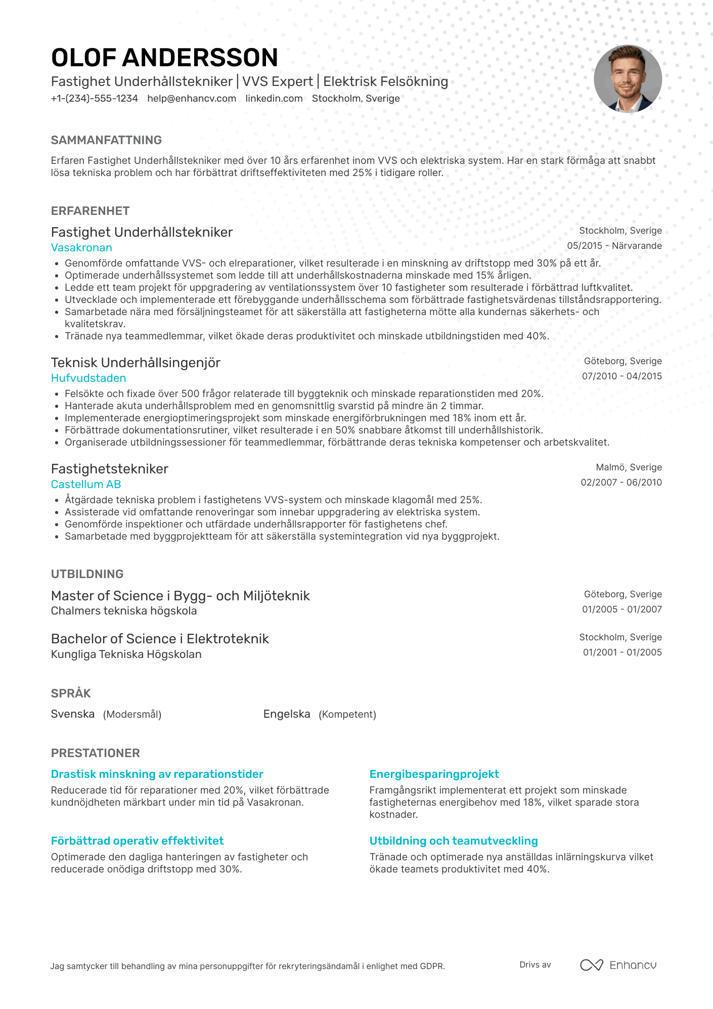 CV för Fastighet Underhållstekniker Resume Example