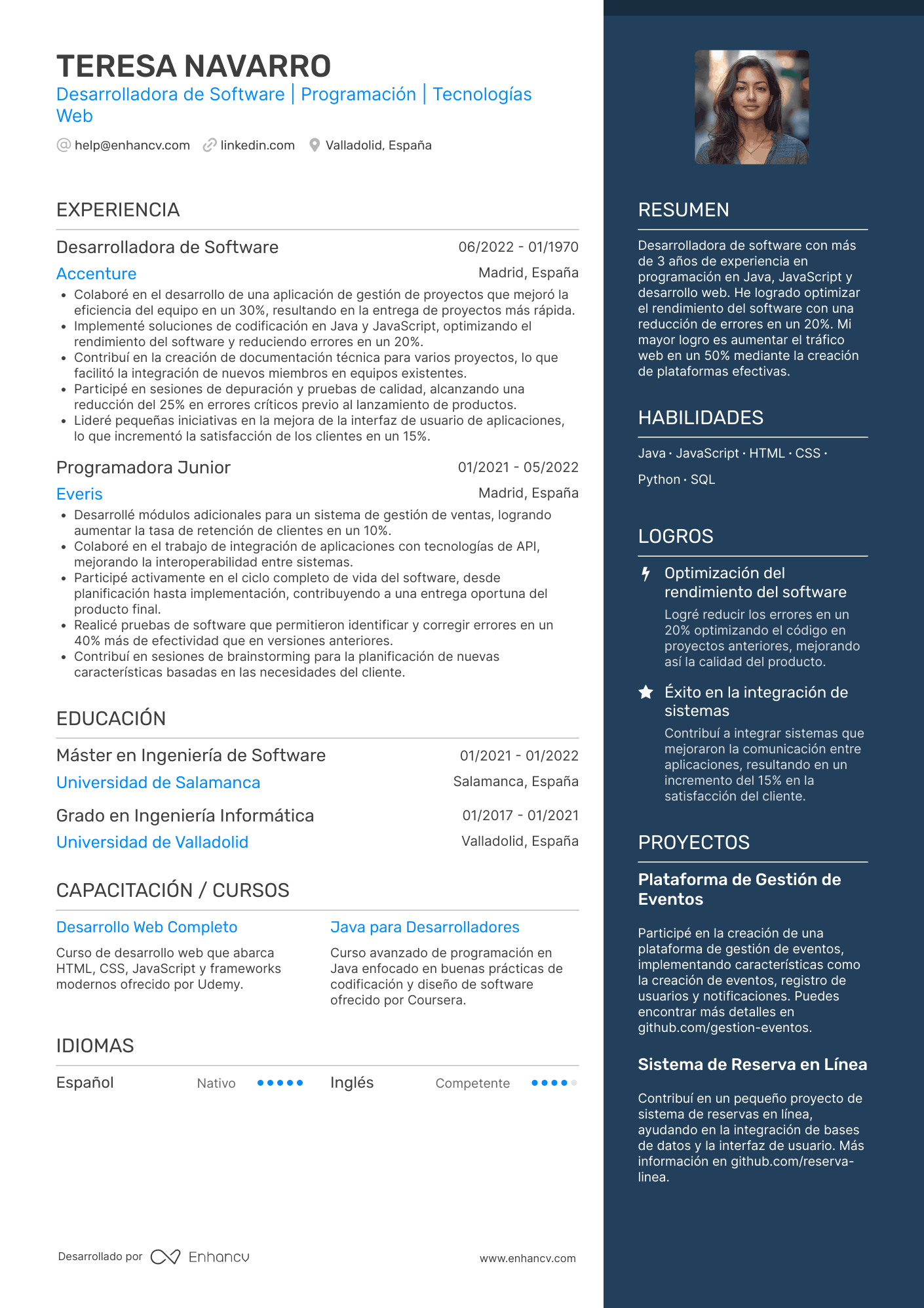 Programador de Informática Resume Example
