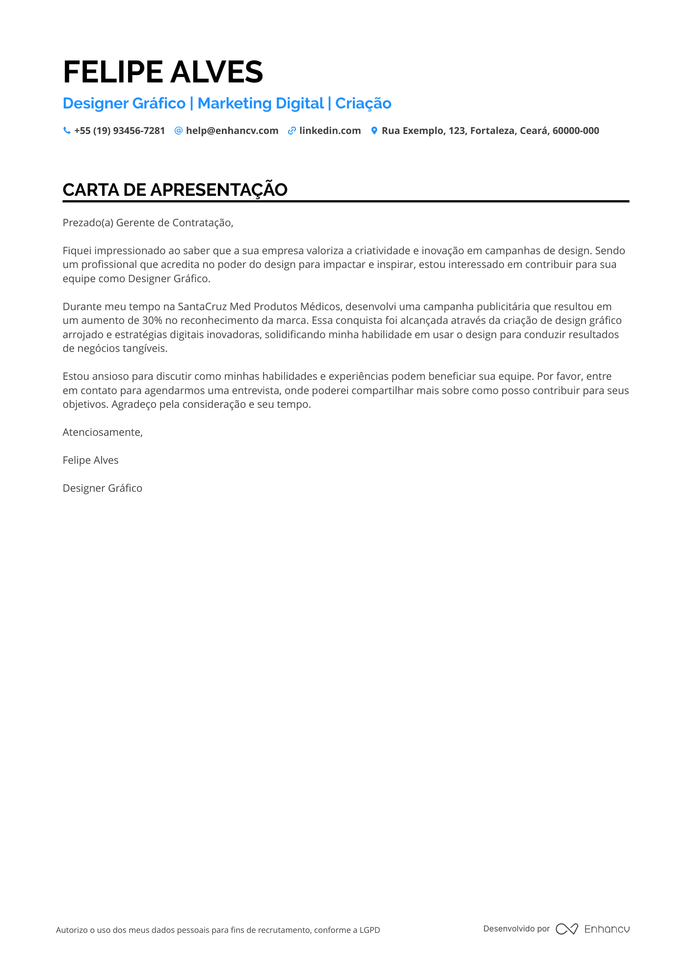 Designer Júnior Resume Example