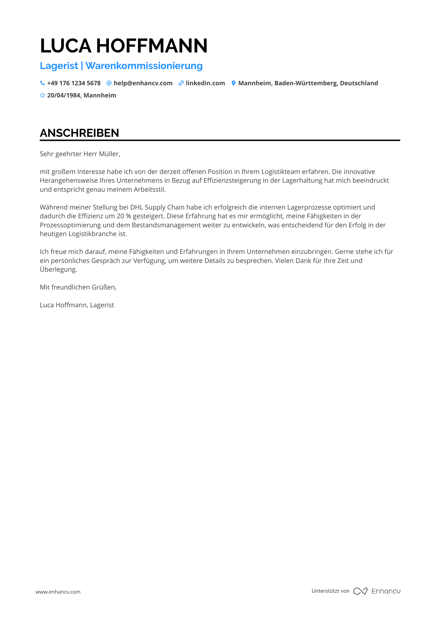 Lagerist für Warenverteilung Resume Example