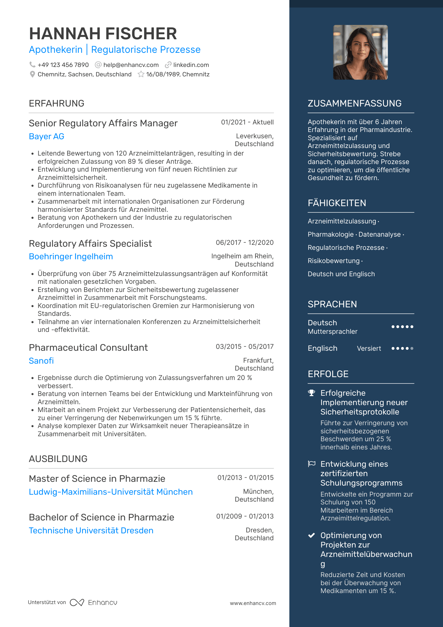 Lebenslauf als Apotheker in der Regulierungsbehörde Resume Example