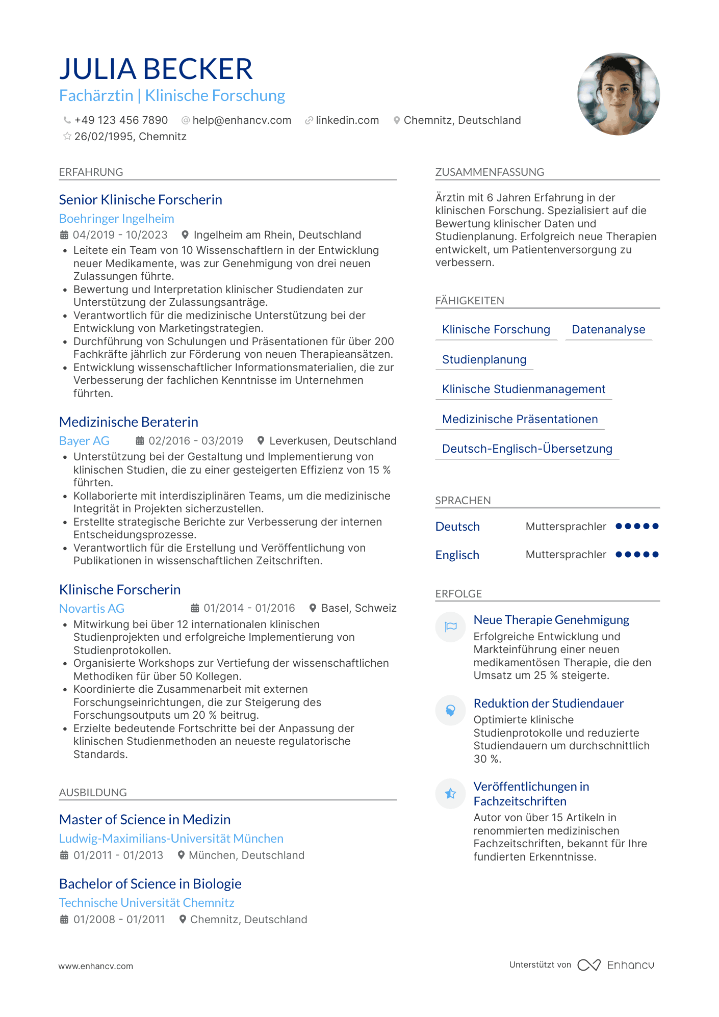 Lebenslauf in Arzt in der Pharmaindustrie Resume Example