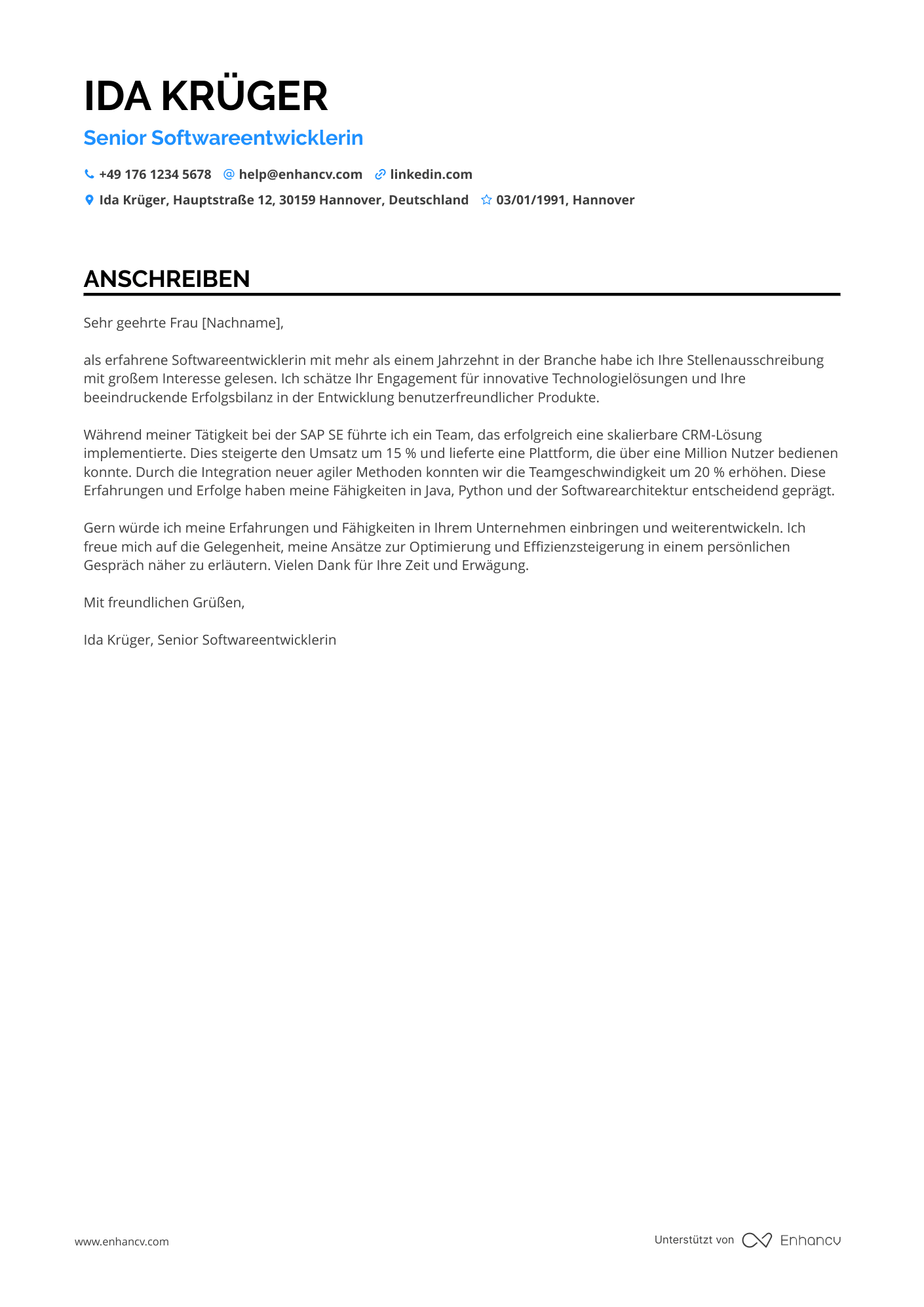 Leitender Softwareentwickler Resume Example