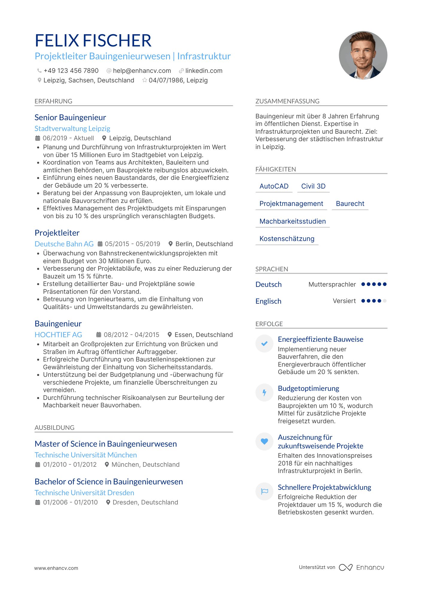 Lebenslauf in Bauingenieur im öffentlichen Dienst Resume Example