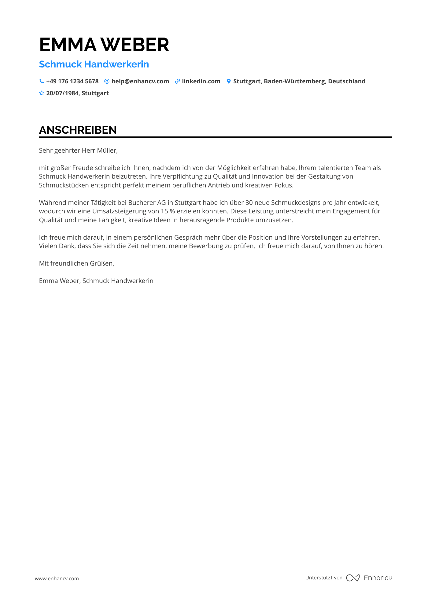 Schmuck Handwerker Resume Example