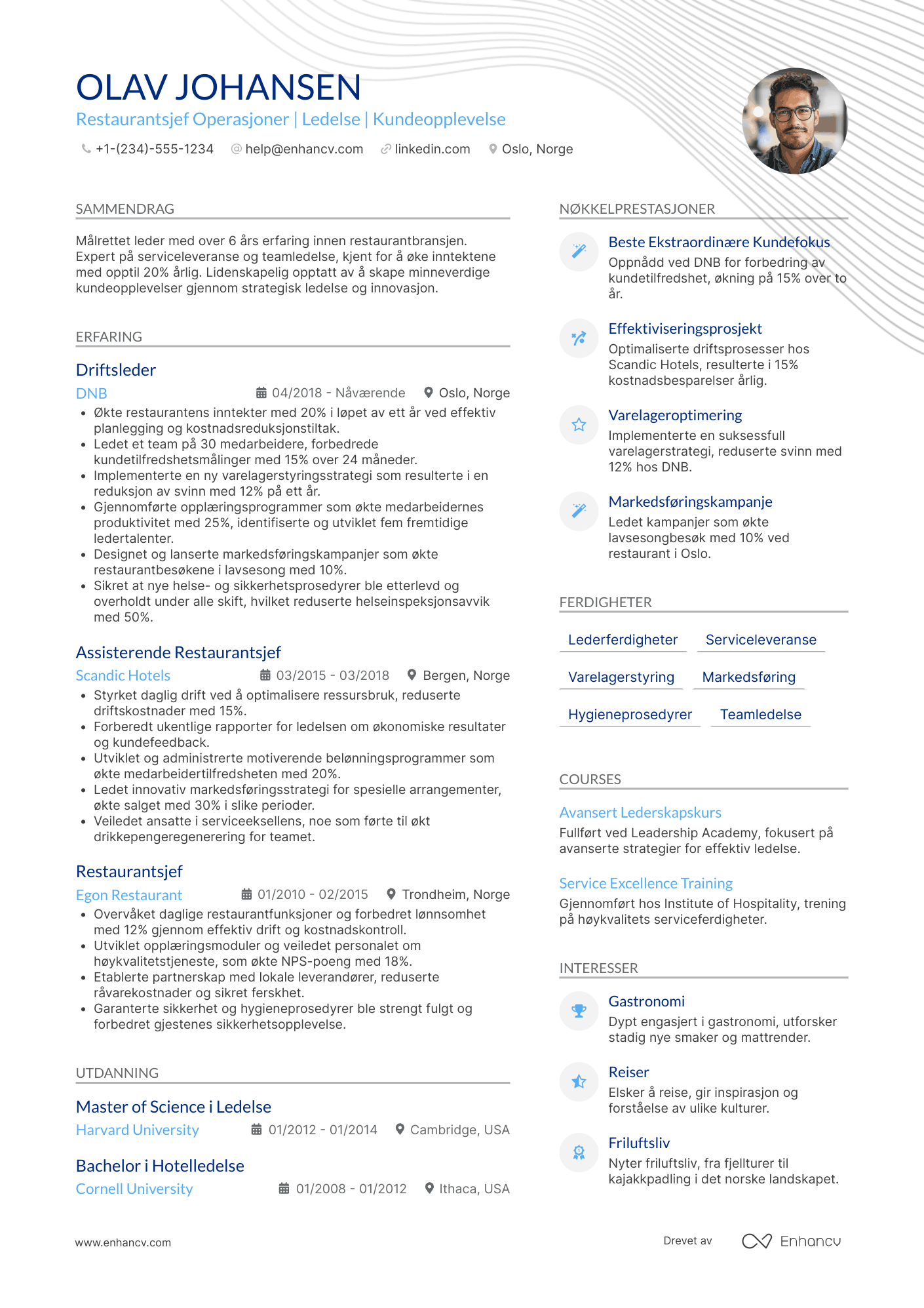 CV for Restaurantsjef Operasjoner Resume Example