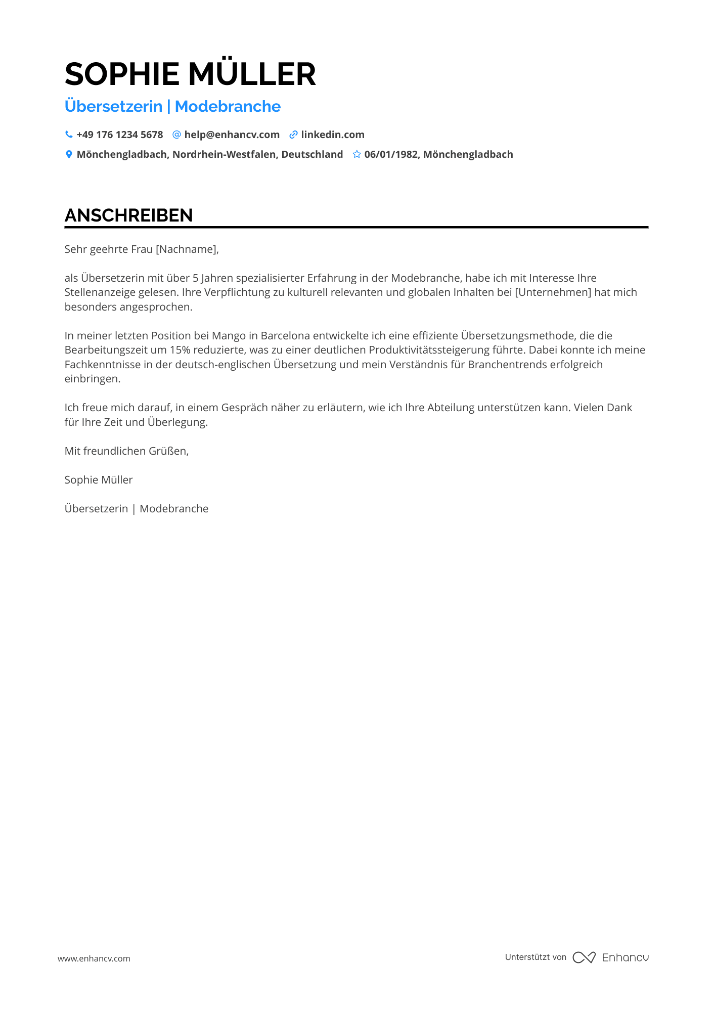 Übersetzer in der Modebranche Resume Example
