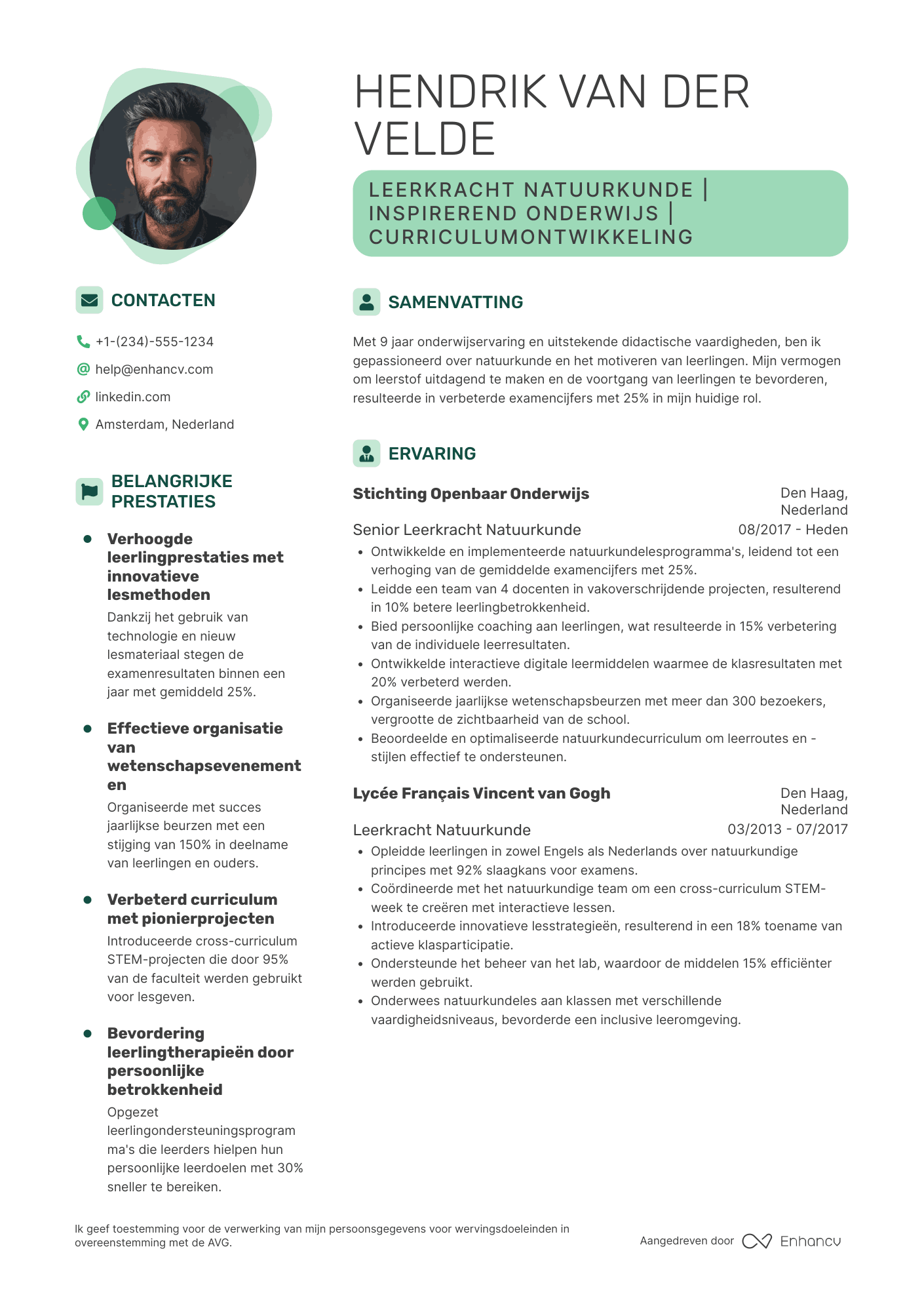 CV voor Leerkracht Natuurkunde Resume Example