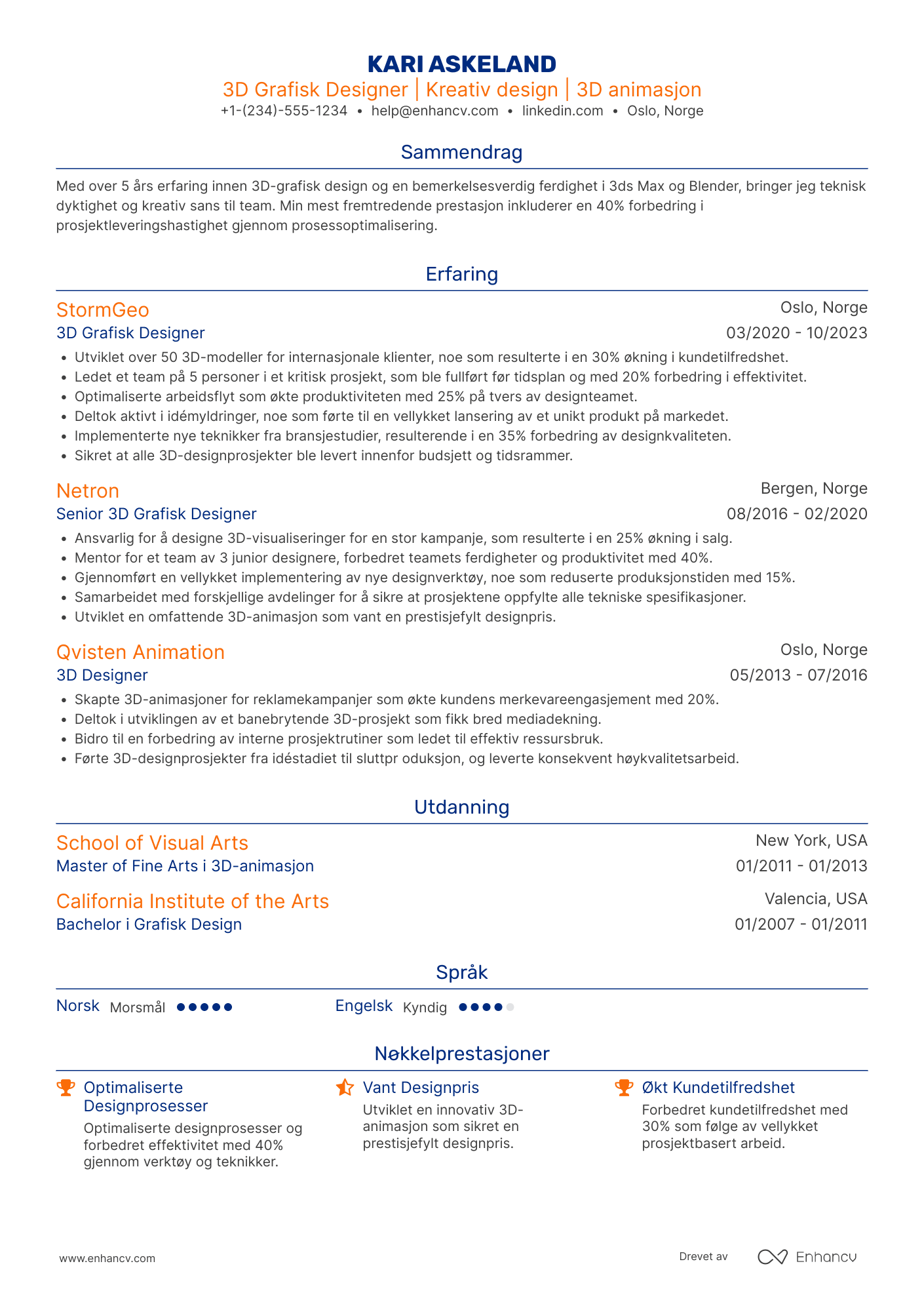 CV for 3D Grafisk Designer Resume Example
