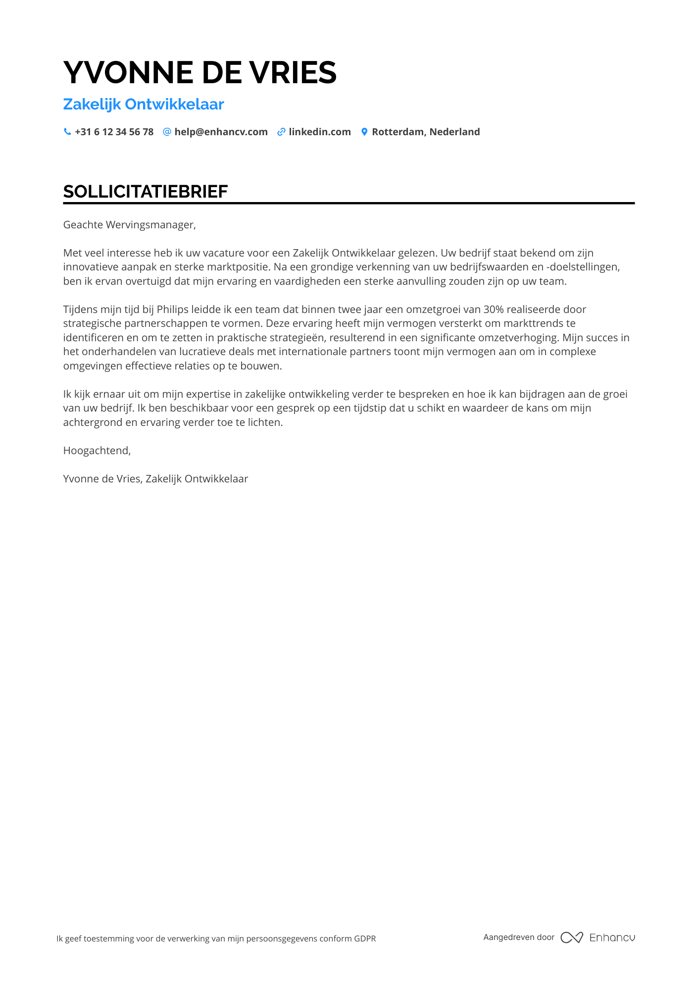 Sollicitatiebrief voor Zakelijk Ontwikkelaar Resume Example