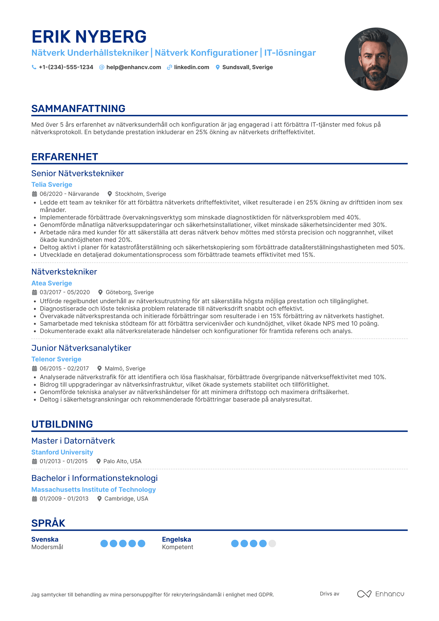 CV för Nätverk Underhållstekniker Resume Example