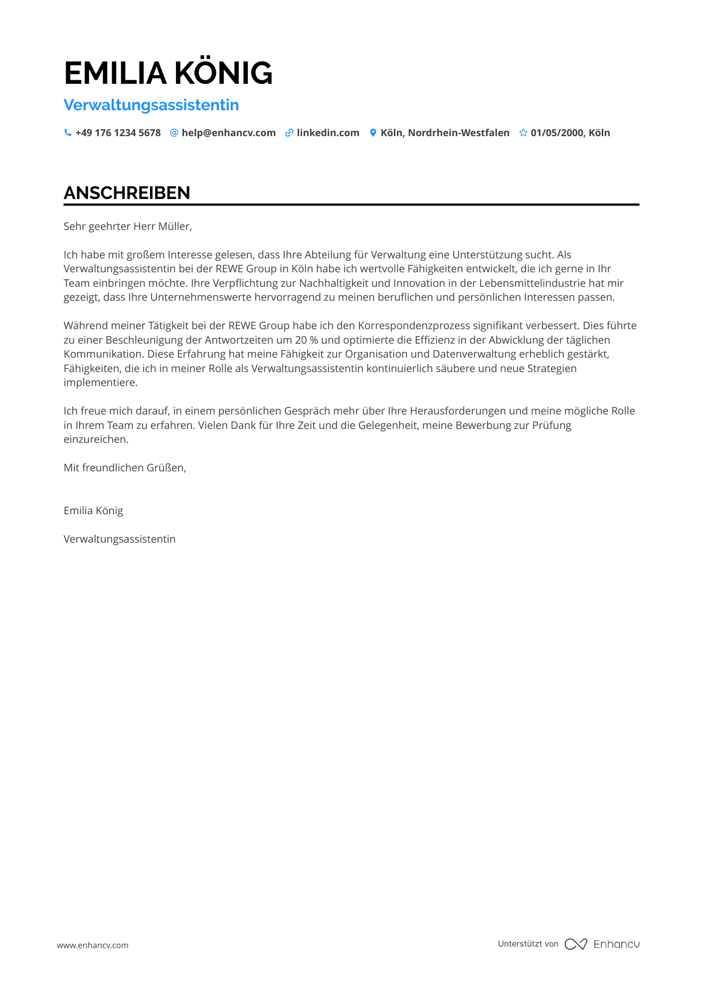 Verwaltungsassistent in der Lebensmittelindustrie Resume Example