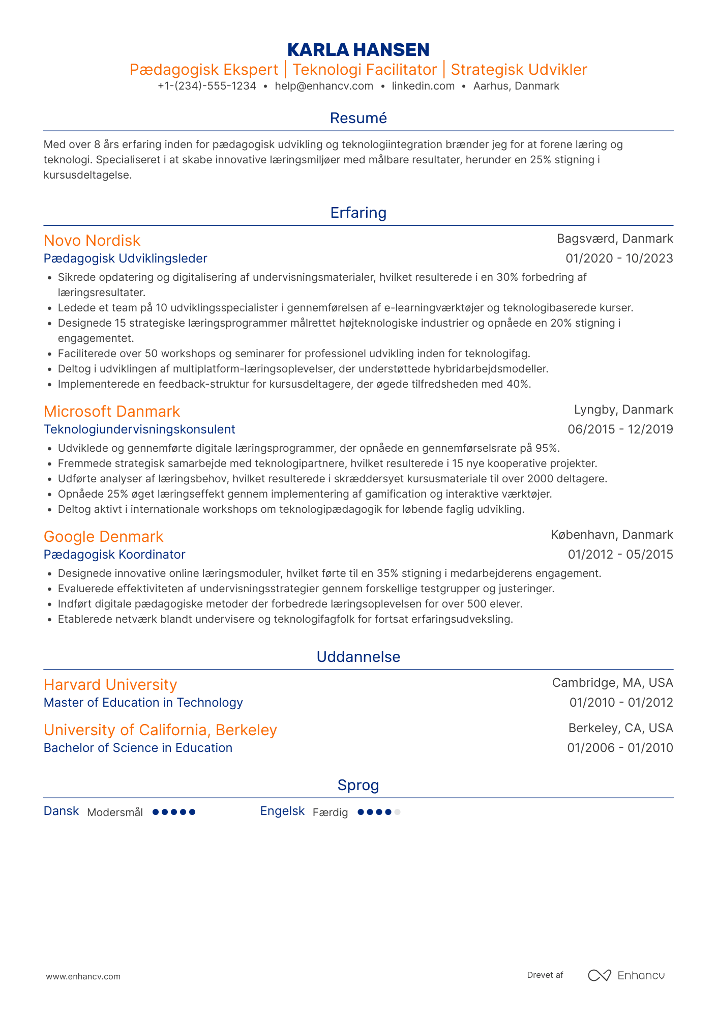 CV til Pædagogisk Ekspert i Teknologibranchen Resume Example