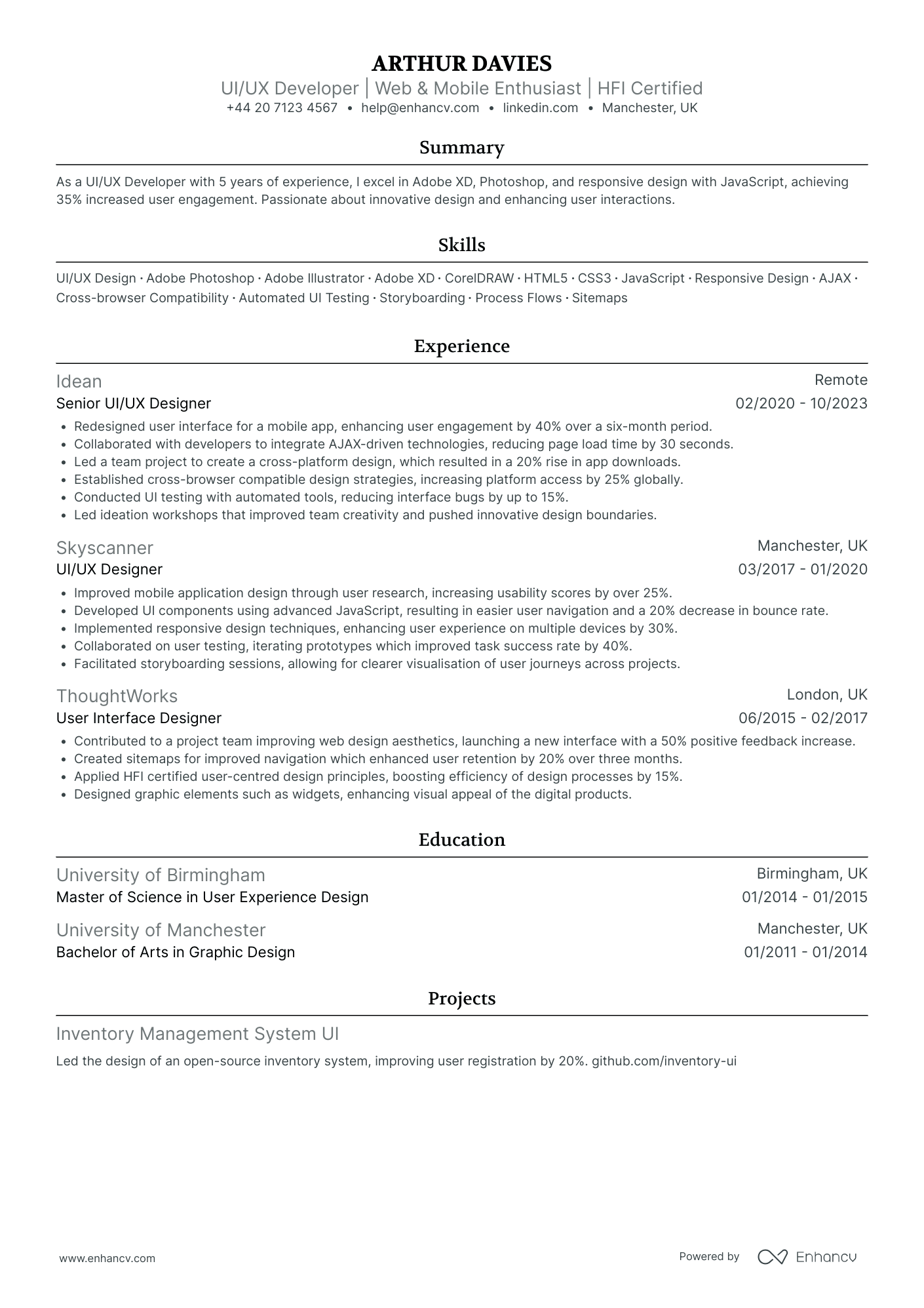 UI/UX Developer Resume Example