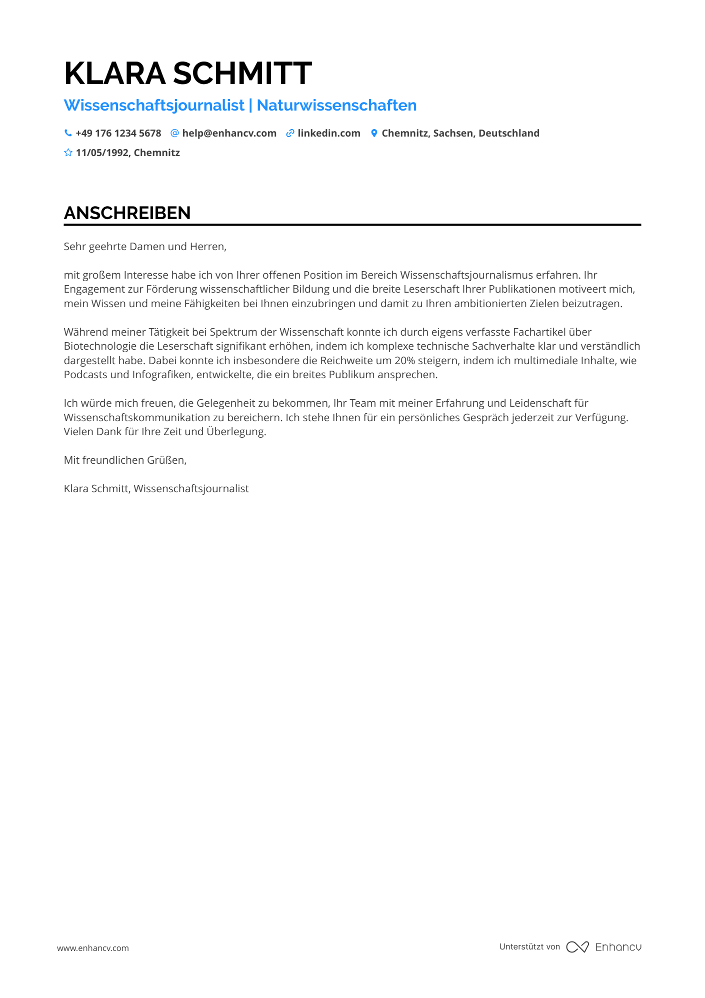 Wissenschaftsjournalist Resume Example