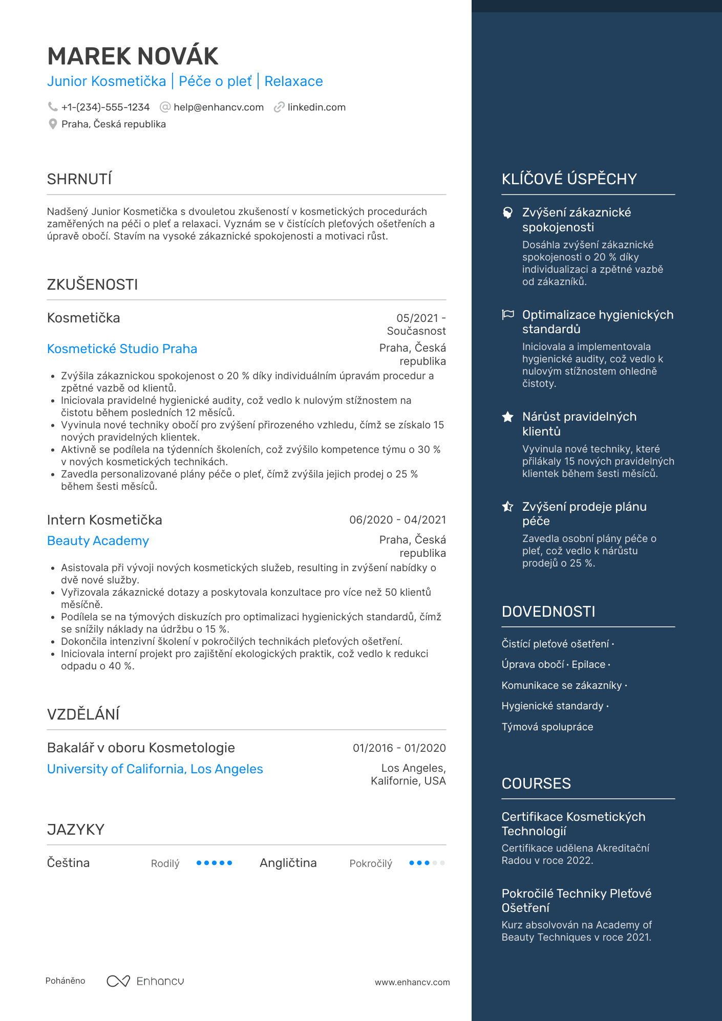 Životopis pro Junior Kosmetička Resume Example