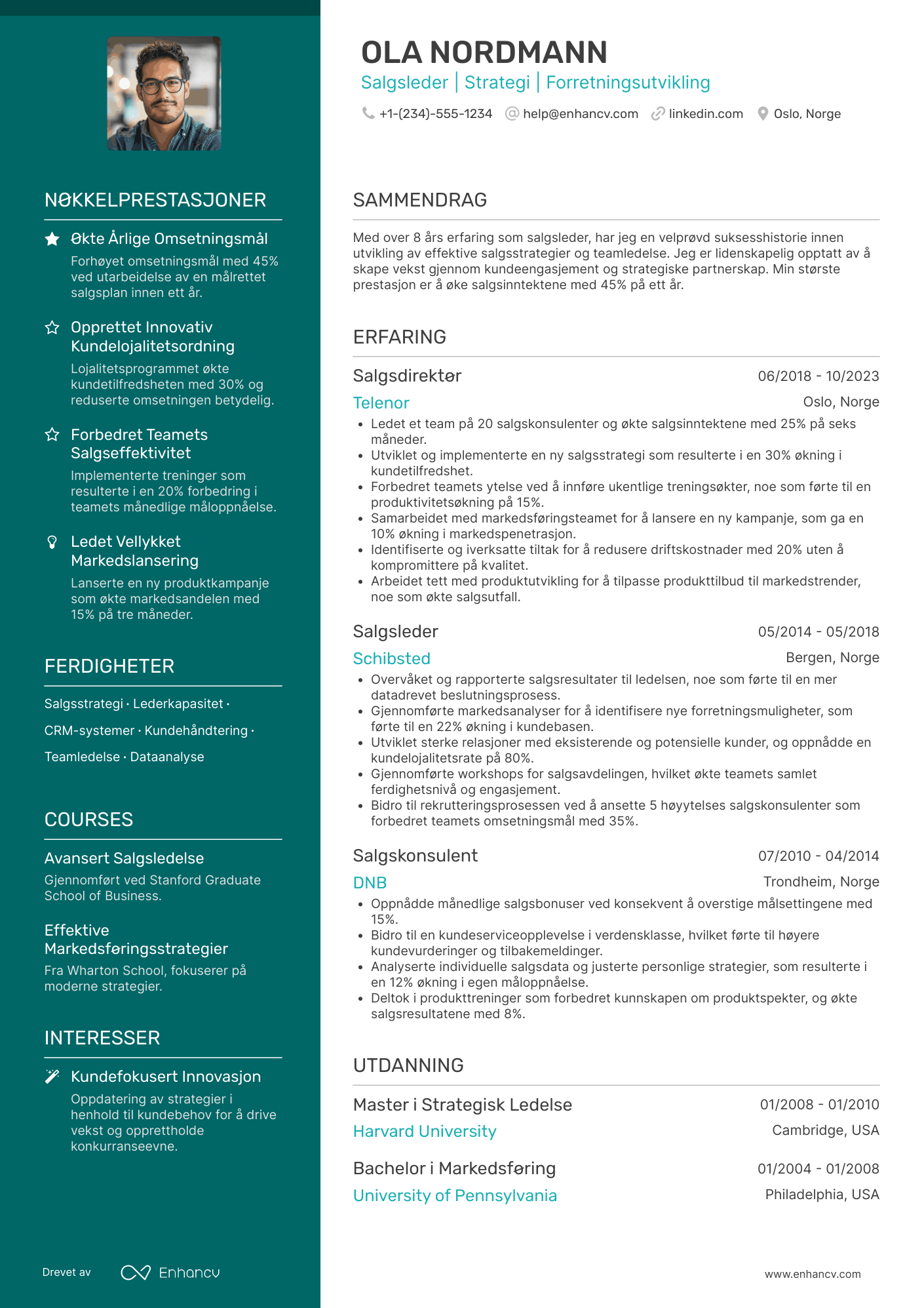 CV for Sjef for salgsteam Resume Example