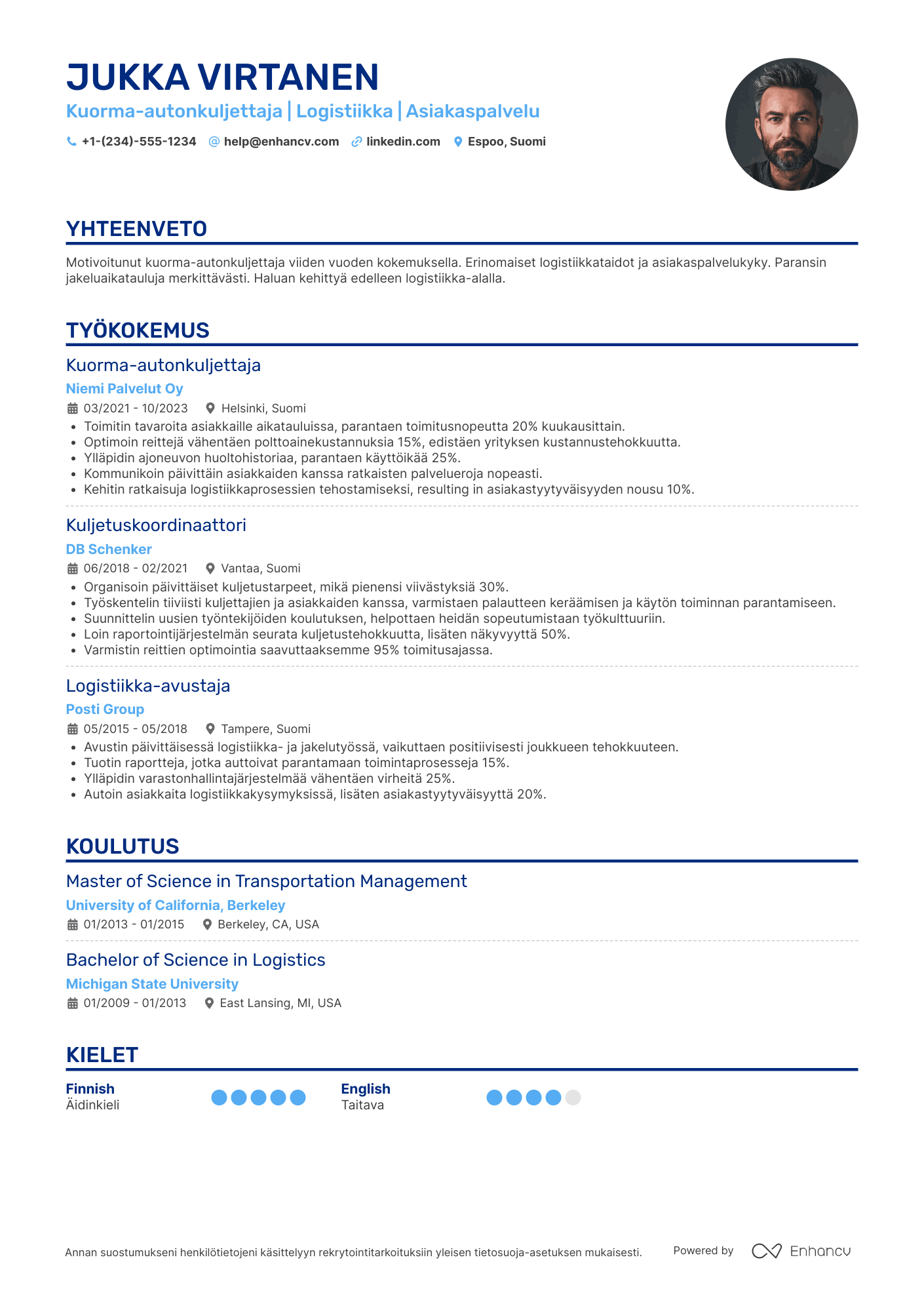 Ansioluettelo Aloitteleva kuorma autonkuljettaja Resume Example