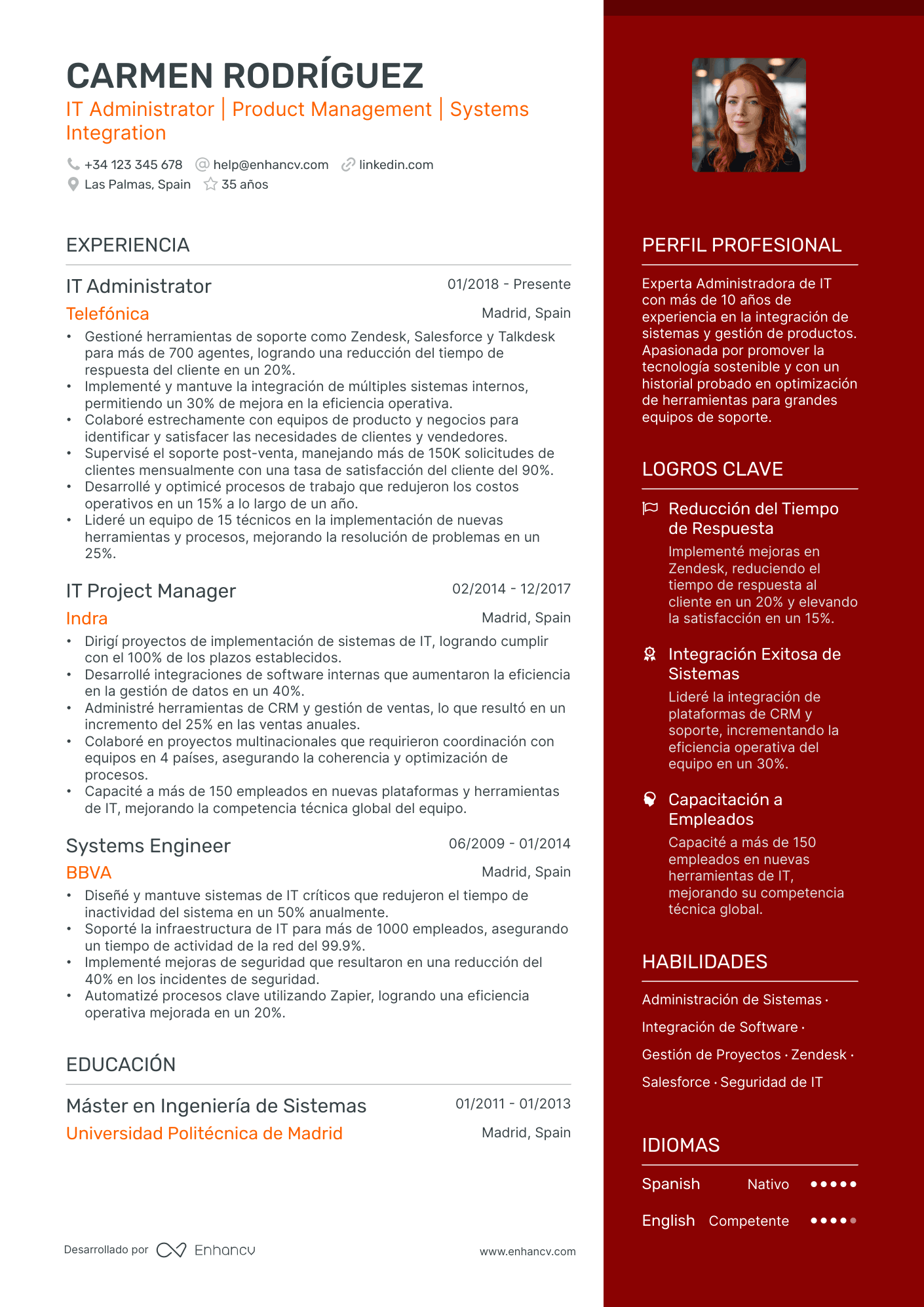 Administrador de Informática Resume Example