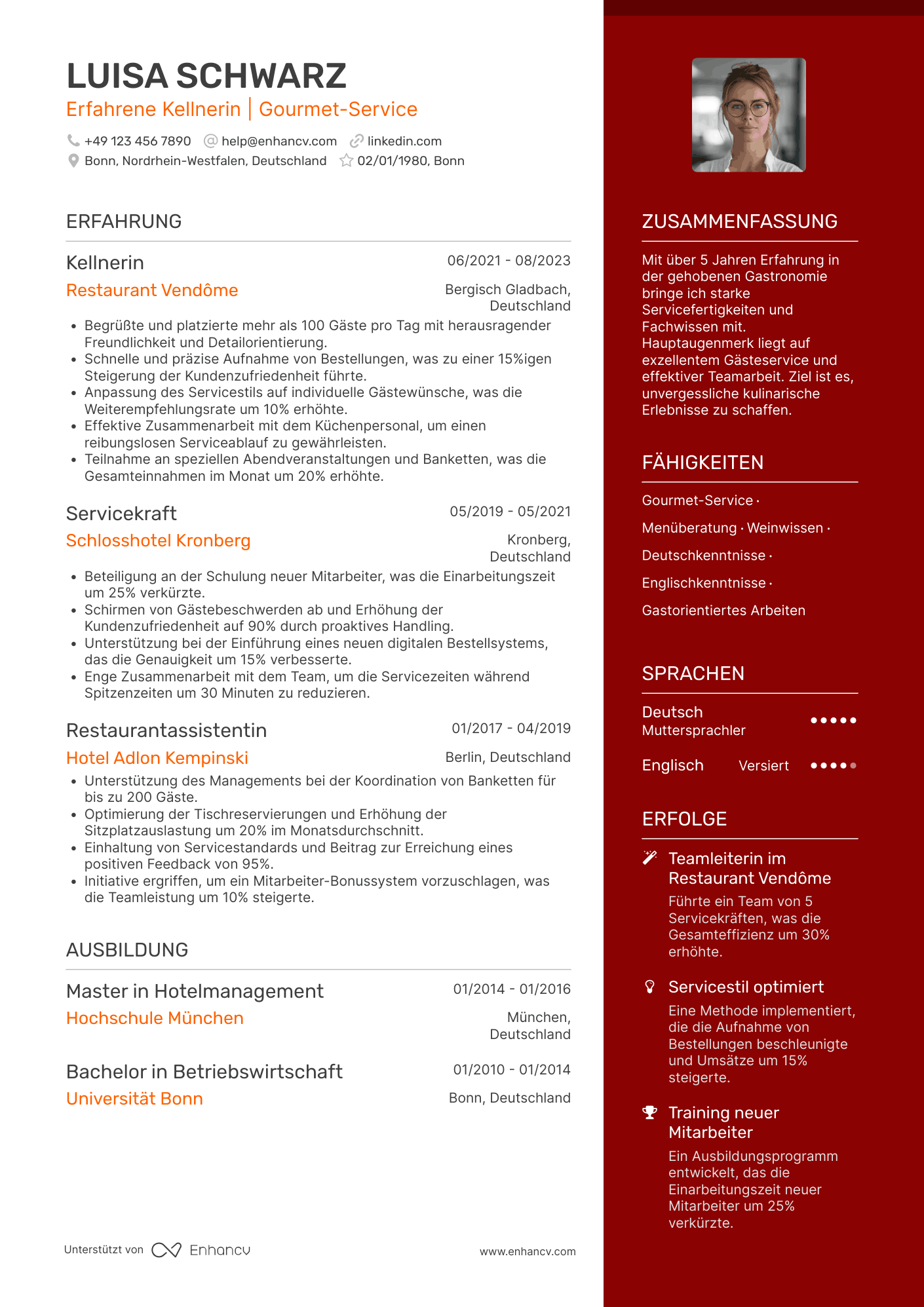 Lebenslauf in Kellner für Resort und Spa Resume Example