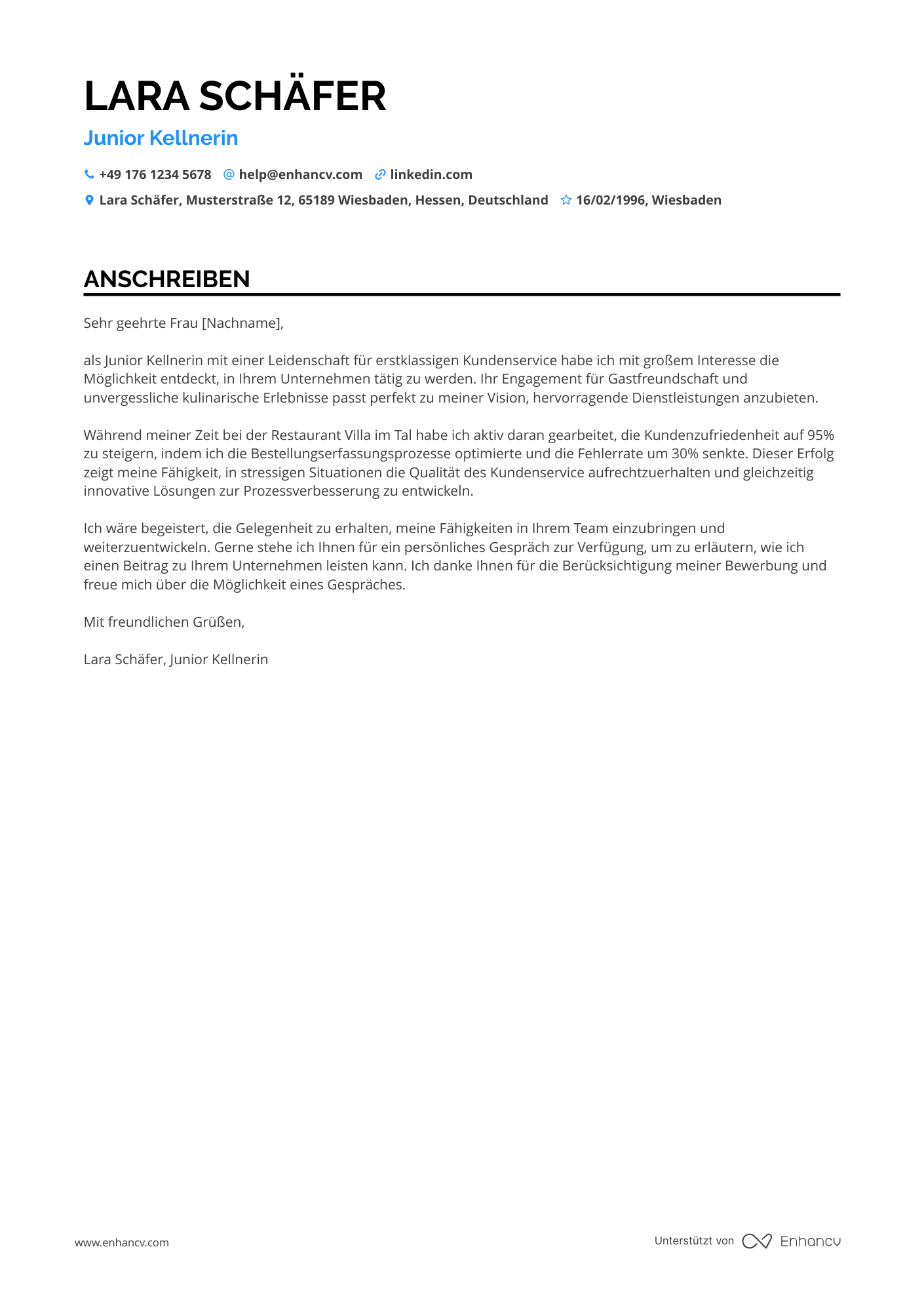 Junior Kellner Resume Example