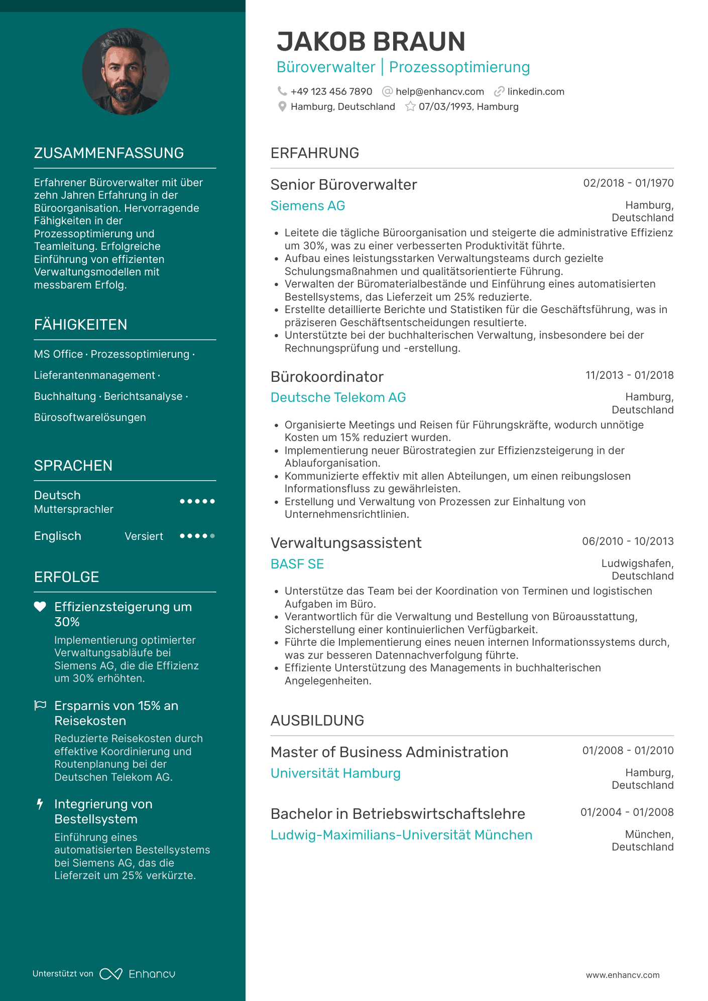 Lebenslauf als Büroverwalter mit Expertenerfahrung Resume Example