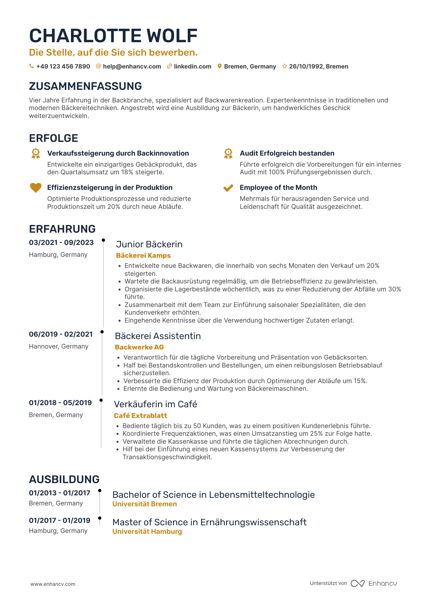 Lebenslauf als Bäckerlehrling Resume Example