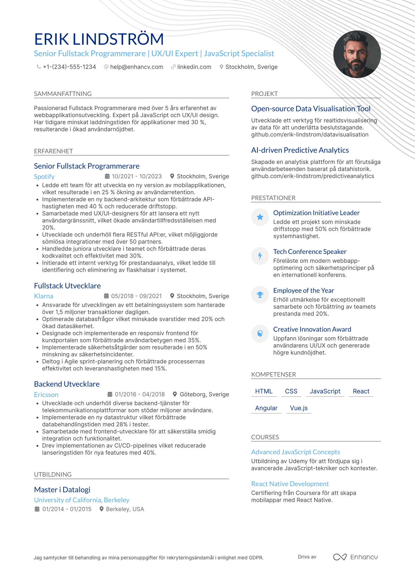 CV för Fullstack Programmerare Resume Example