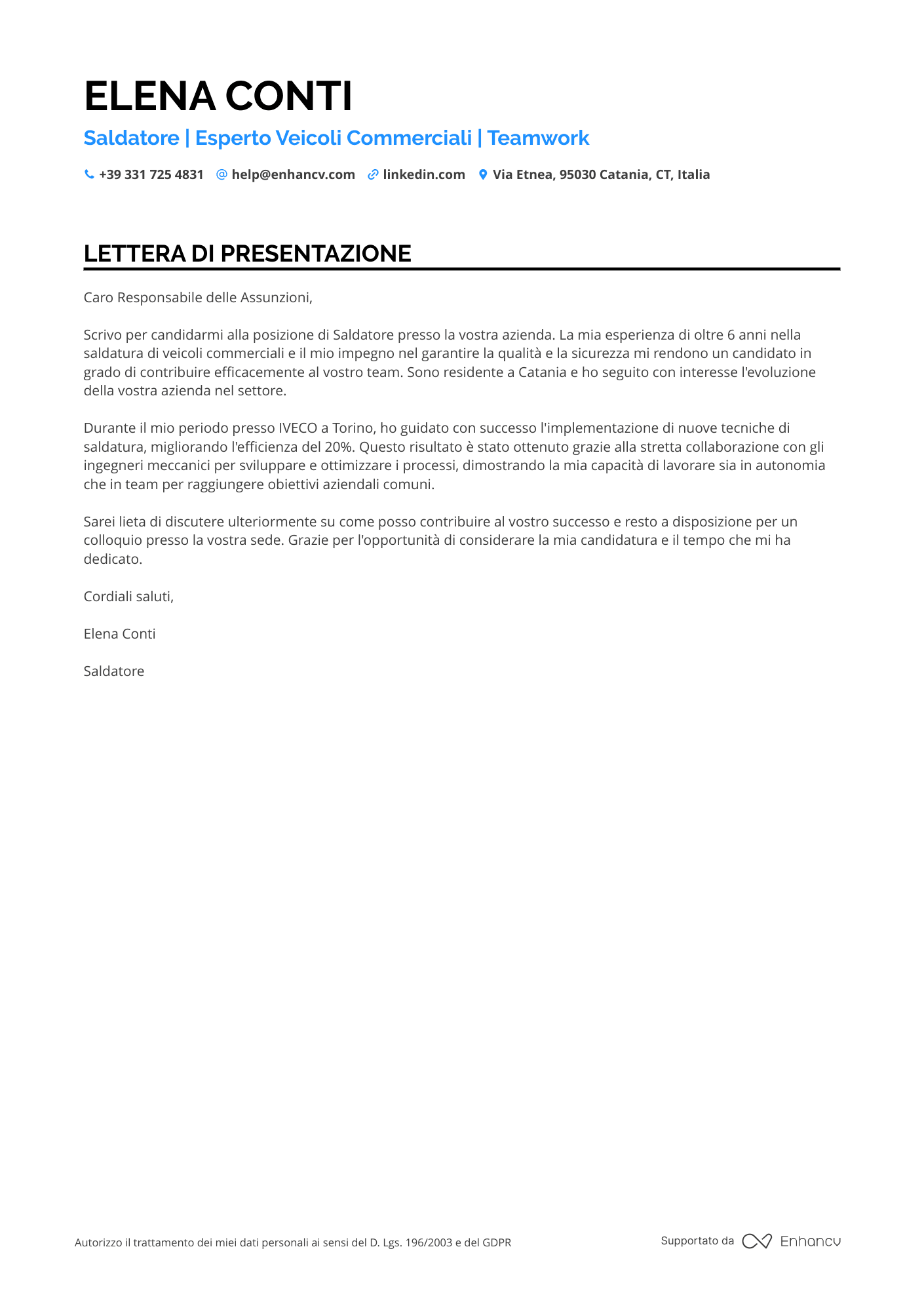 Saldatore Senior Resume Example
