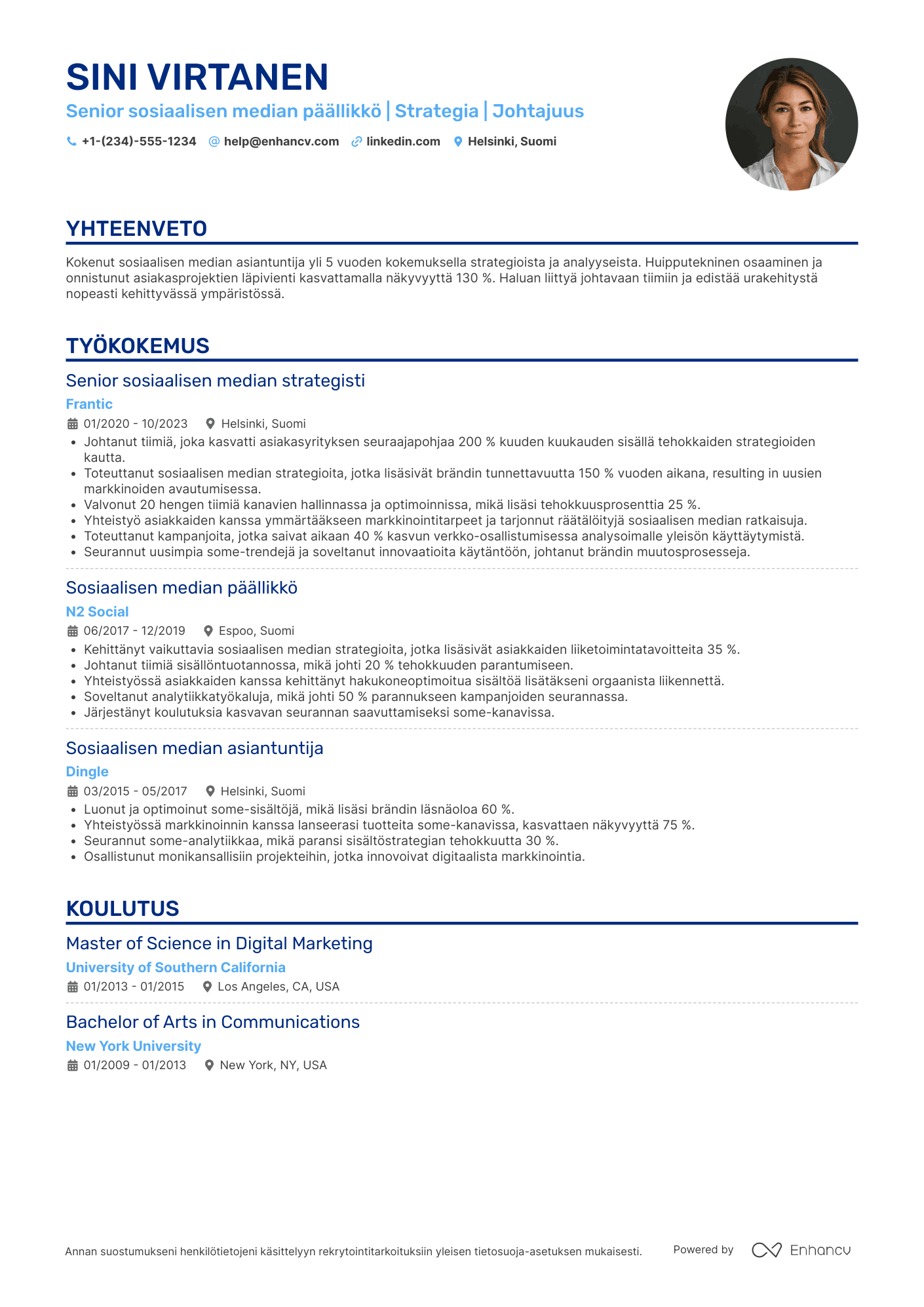 Ansioluettelo Senior sosiaalisen median päällikkö Resume Example