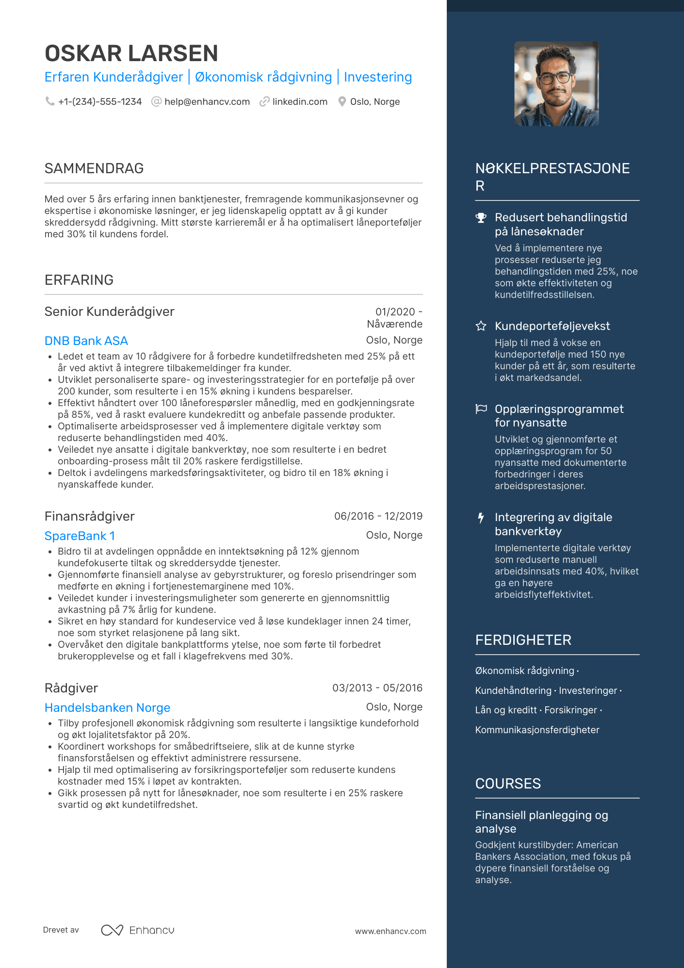 CV for Erfaren Kunderådgiver i Bank Resume Example