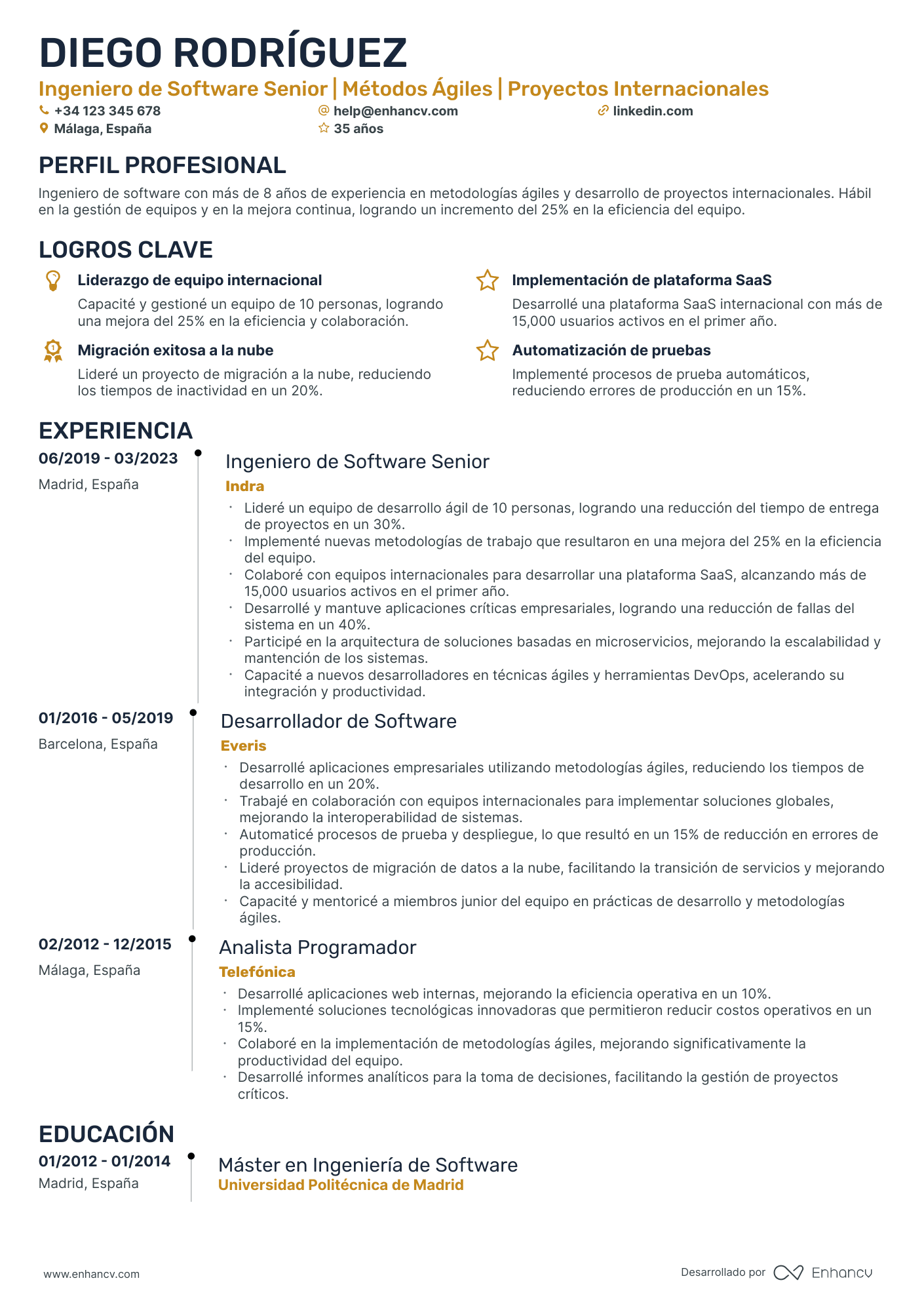 Ingeniero en Automatización Resume Example