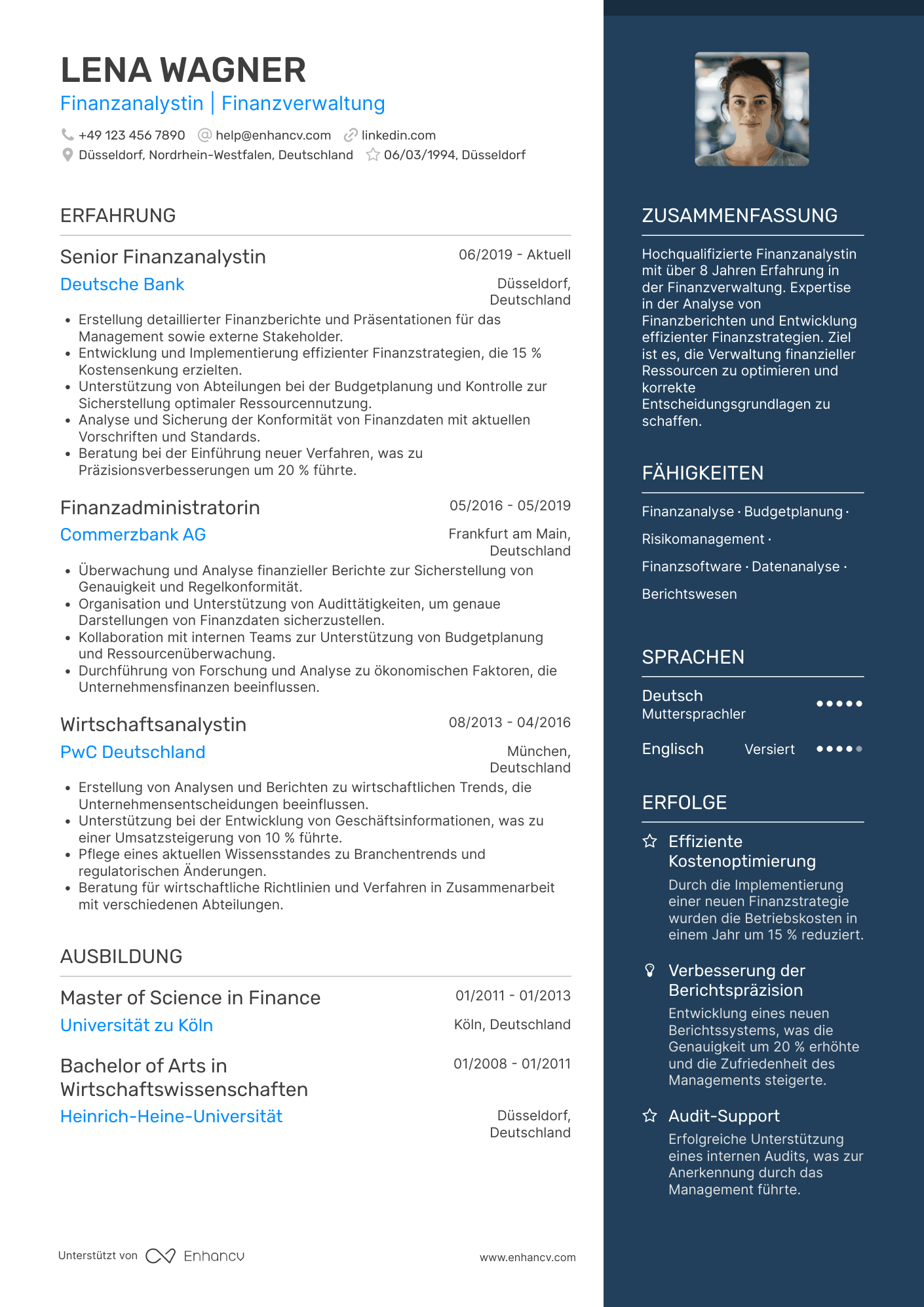 Lebenslauf als Akademiker in der Finanzverwaltung Resume Example
