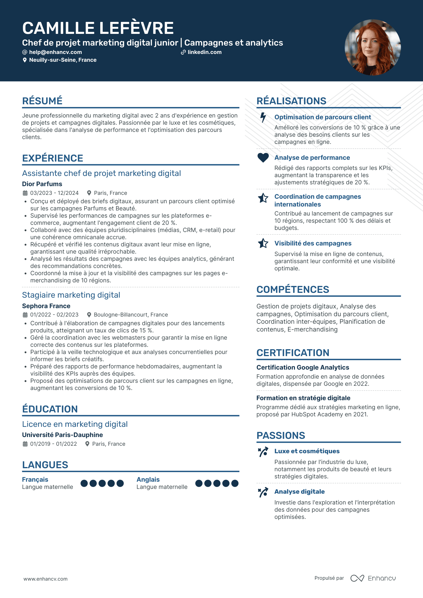 Chef De Projet Junior Resume Example