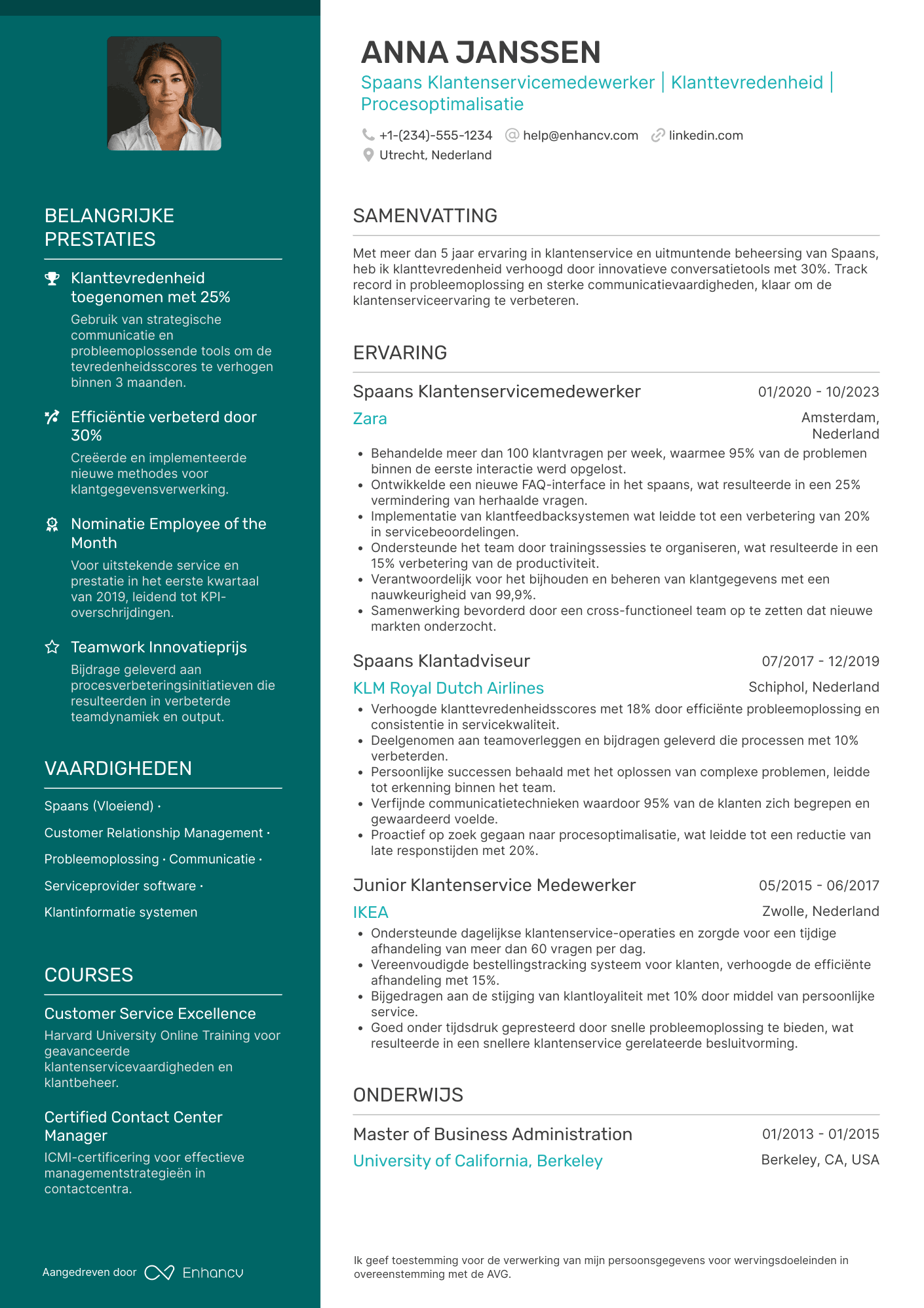 CV voor Spaans Klantenservicemedewerker Resume Example