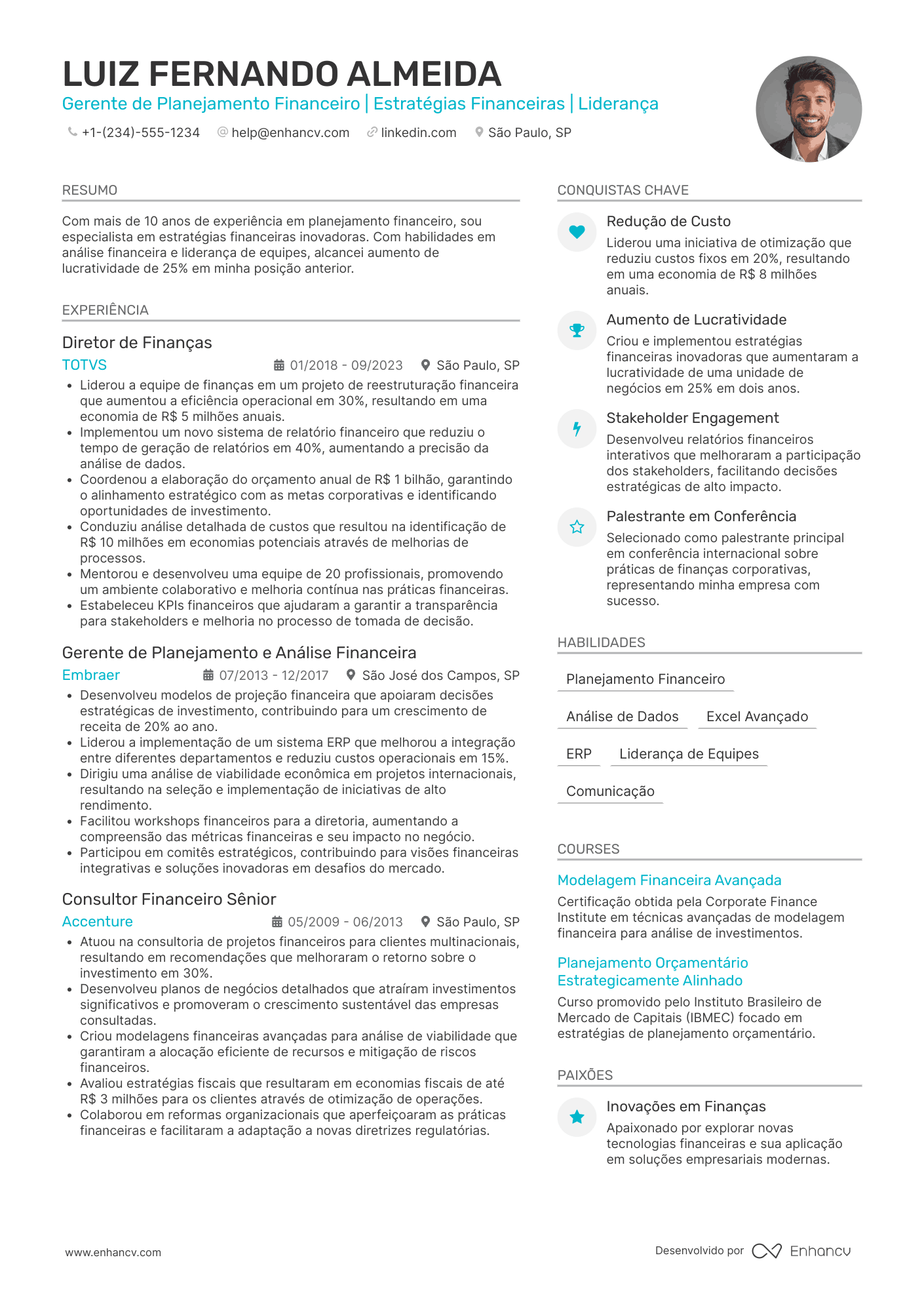 Gerente de planejamento financeiro Resume Example