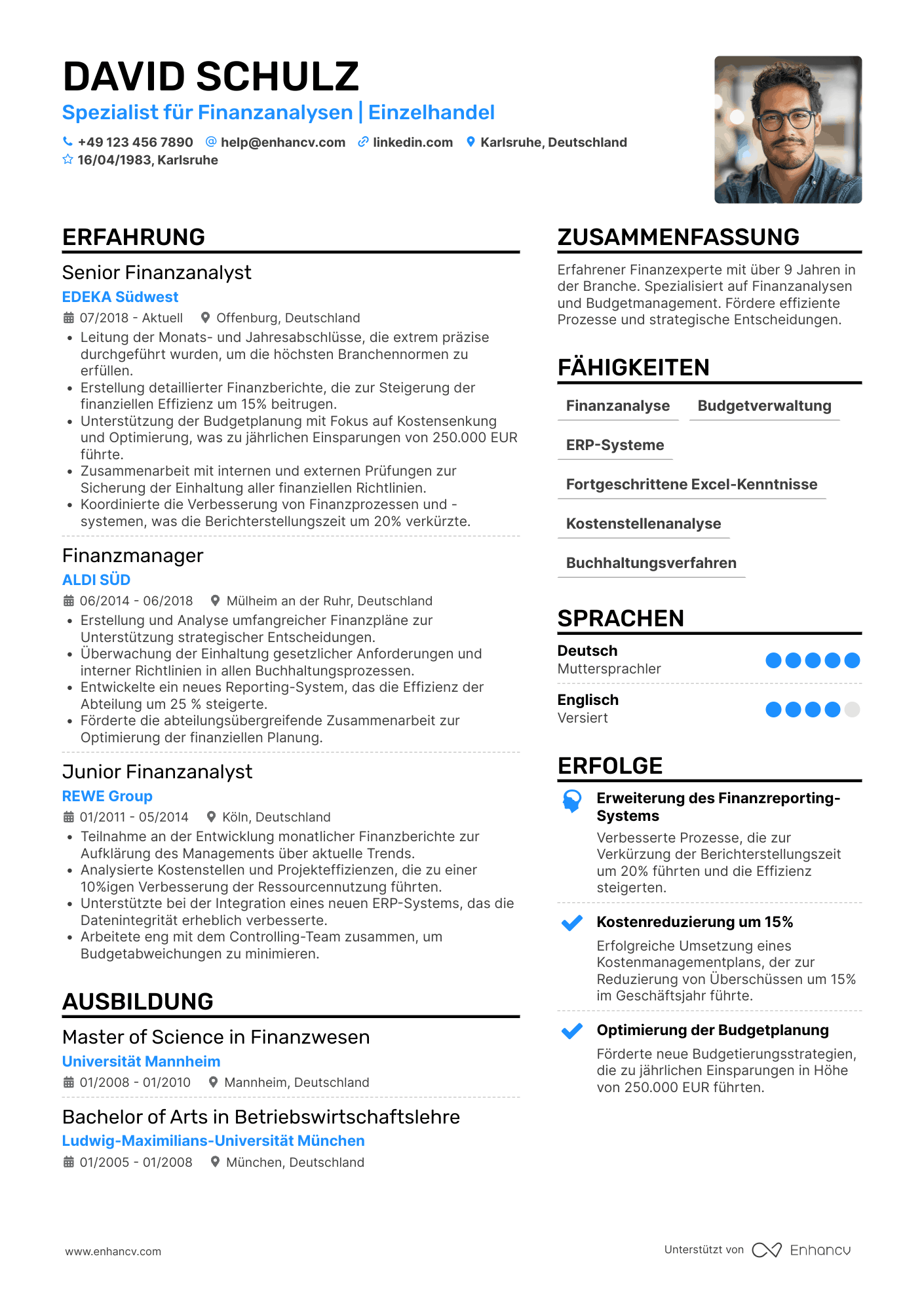 Lebenslauf in Finanzwesen im Einzelhandel Resume Example