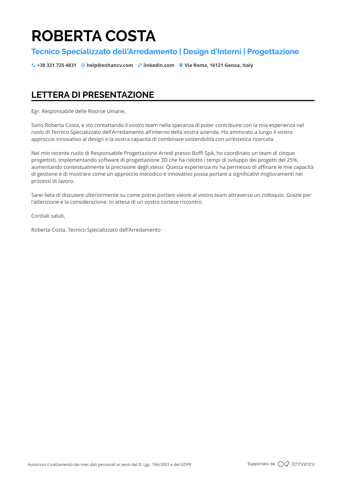 Interior Designer per Uffici Resume Example