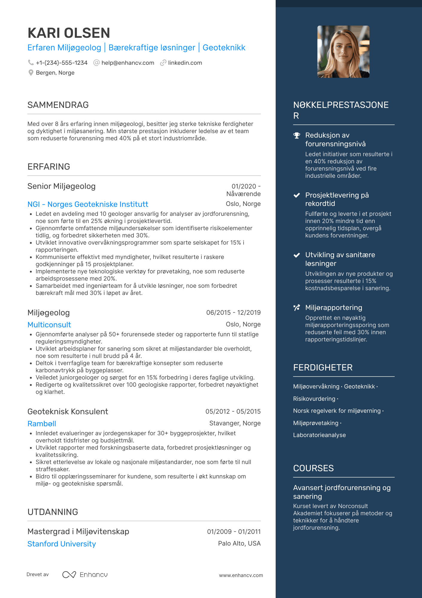 CV for Miljøgeolog Resume Example