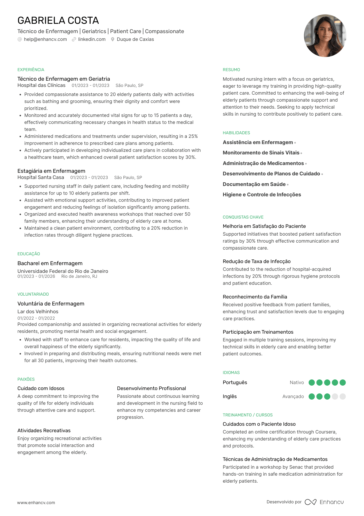 Técnico de enfermagem geriátrica Resume Example