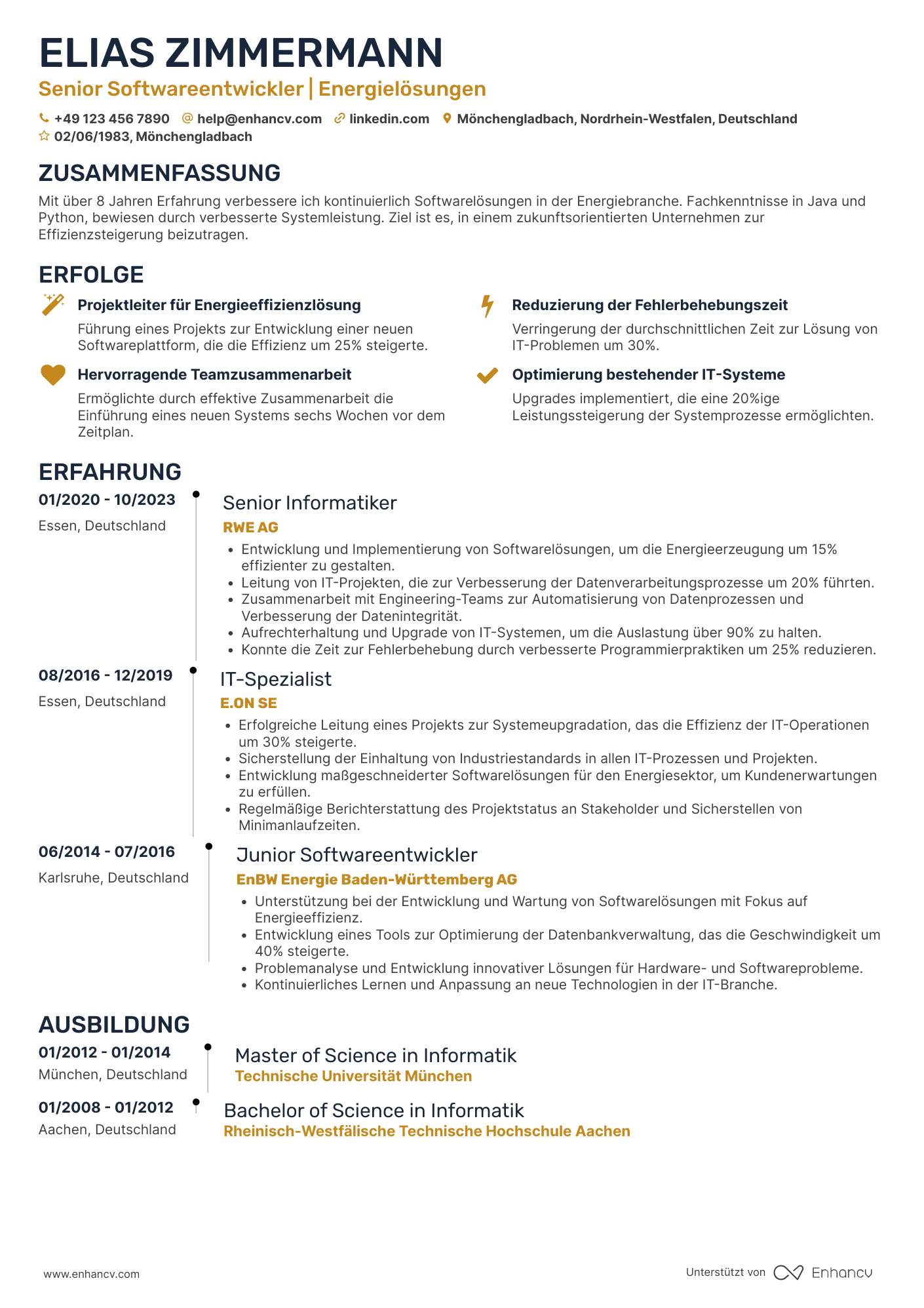 Lebenslauf in Informatiker in der Energiebranche Resume Example