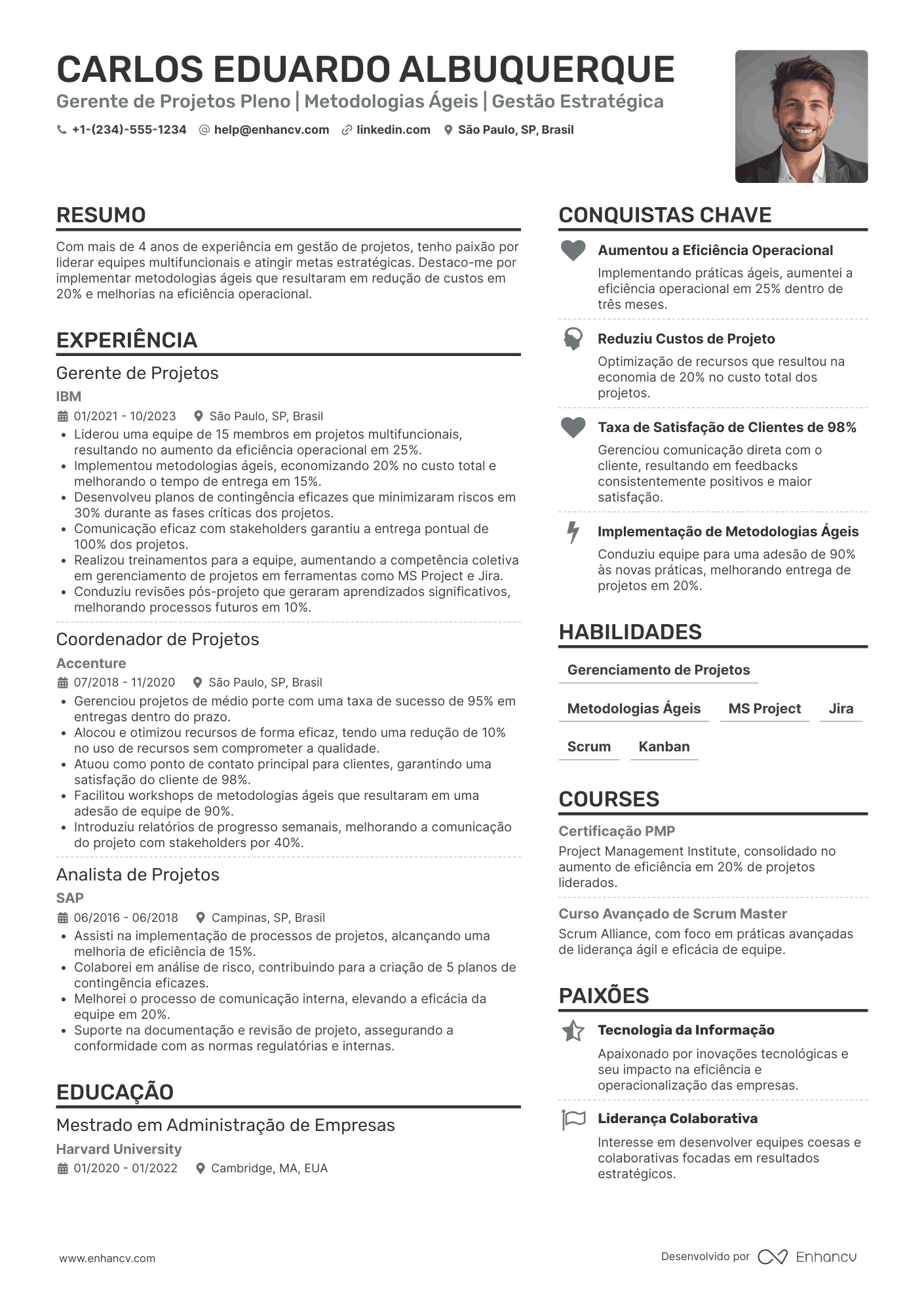 Currículo gerente de projetos pleno Resume Example